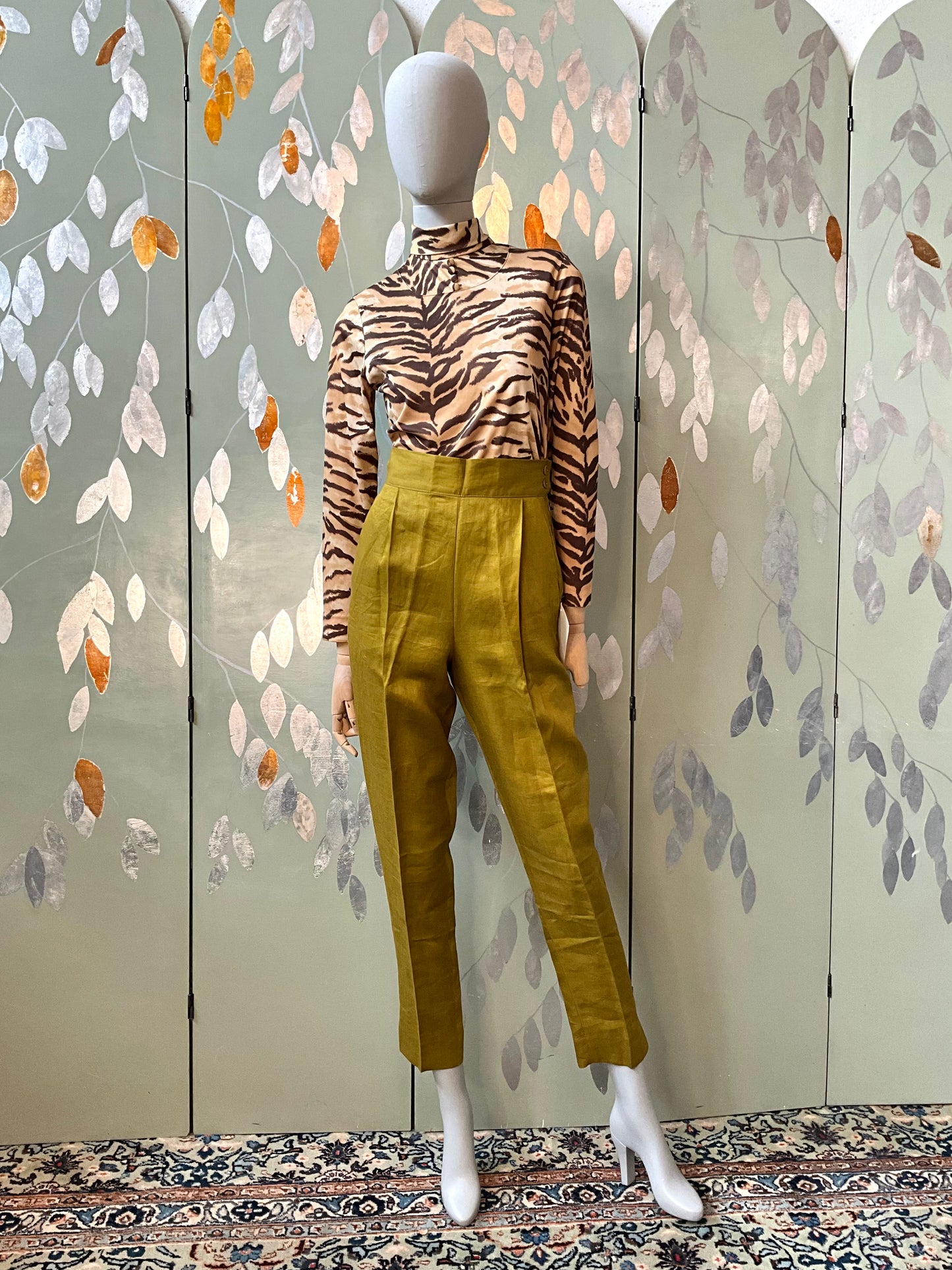 Vintage 1980s Callaghan Green Linen Tapered Pants, W26