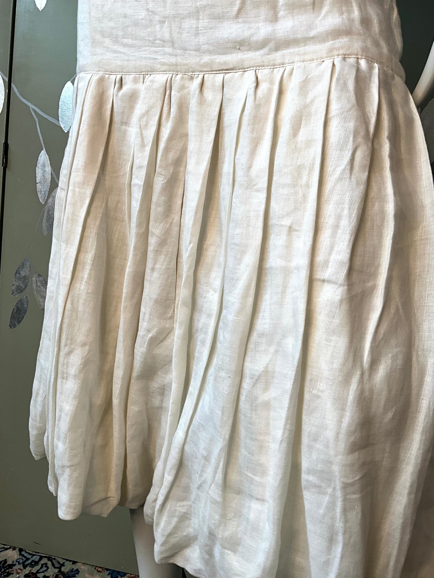 Vintage 1980s Callaghan White Linen Drop Waist Pleated Bubble Midi Skirt