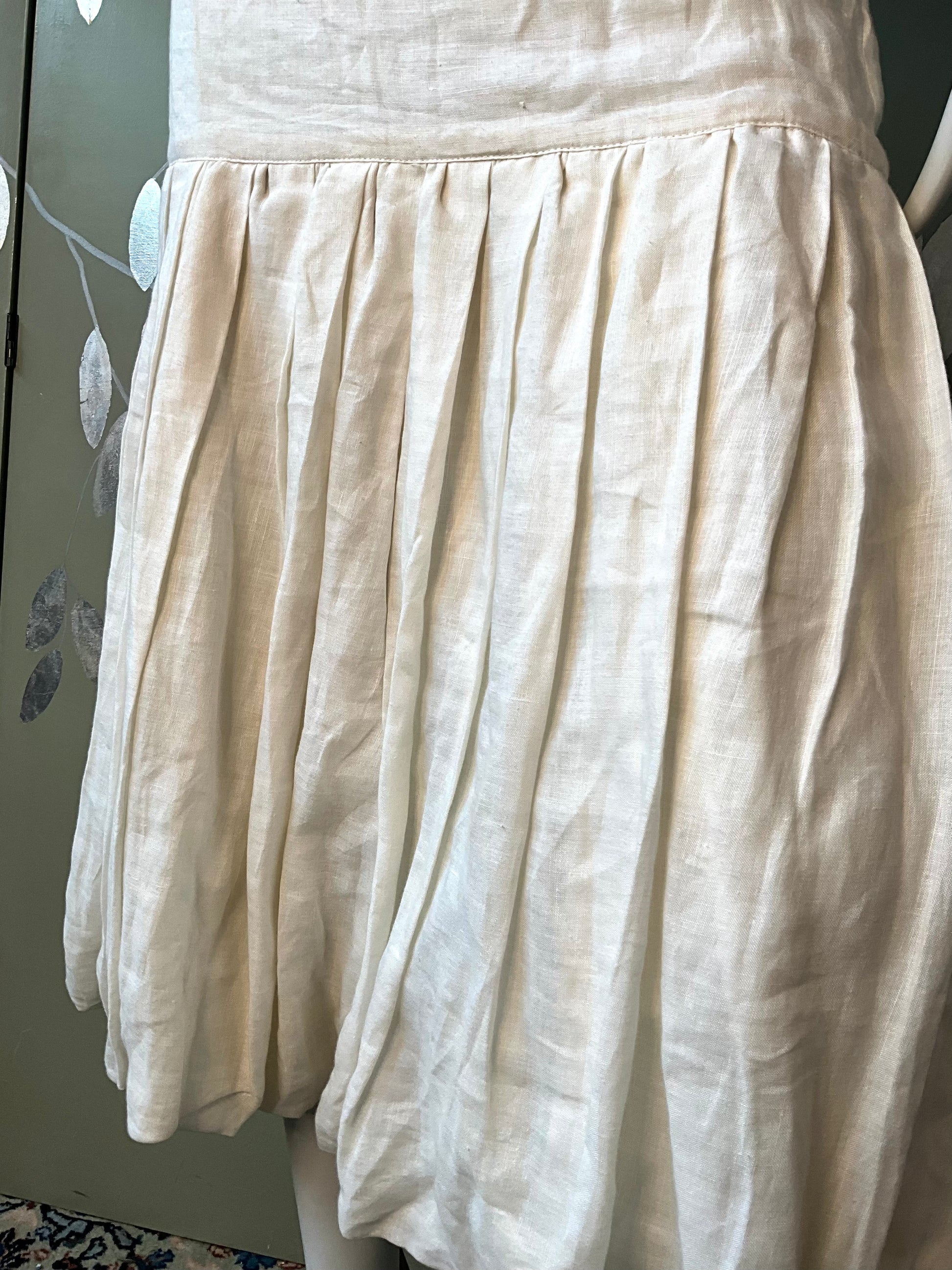 Vintage 1980s Callaghan White Linen Drop Waist Pleated Bubble Midi Skirt