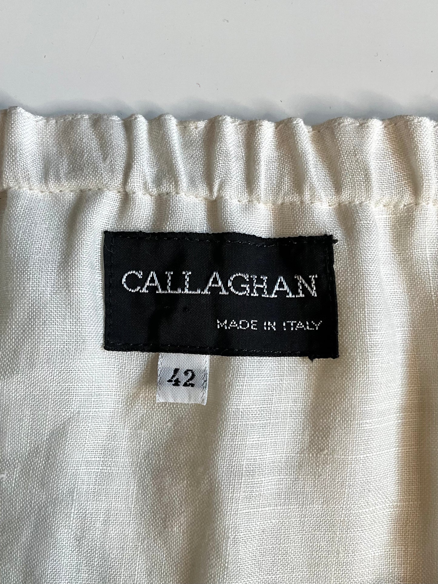 Vintage 1980s Callaghan White Linen Drop Waist Pleated Bubble Midi Skirt