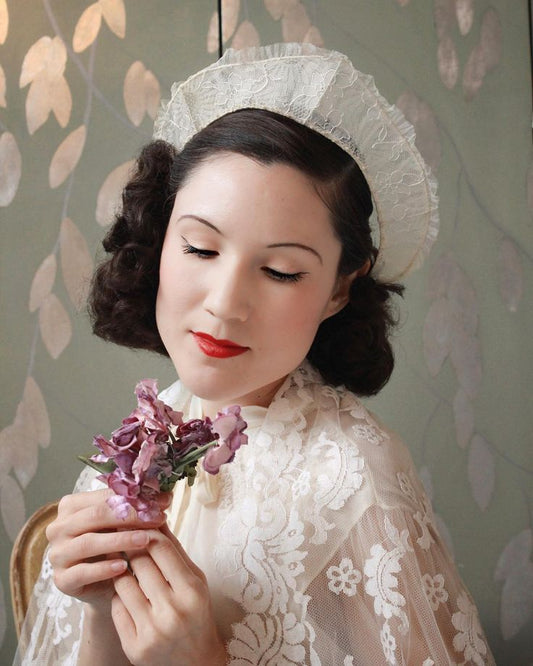 1940s Lace Wedding Headpiece, Vintage Wedding Veil, 1940s Classic Romantic Bride