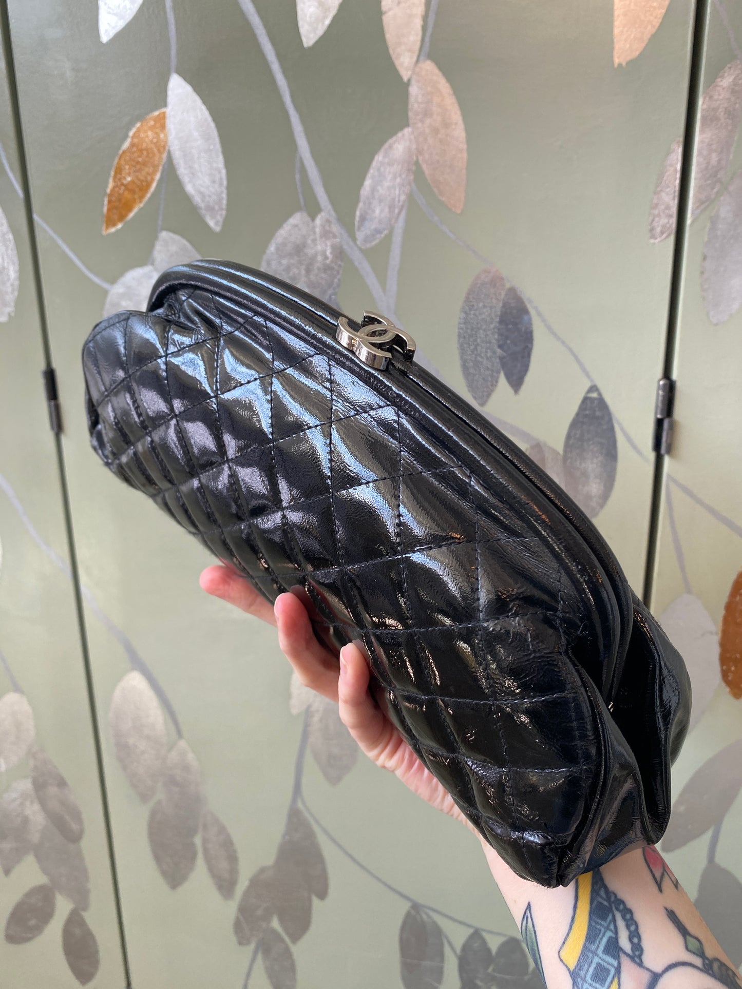 Vintage 2000s Chanel Mademoiselle Black Half Moon Quilted Leather Clutch