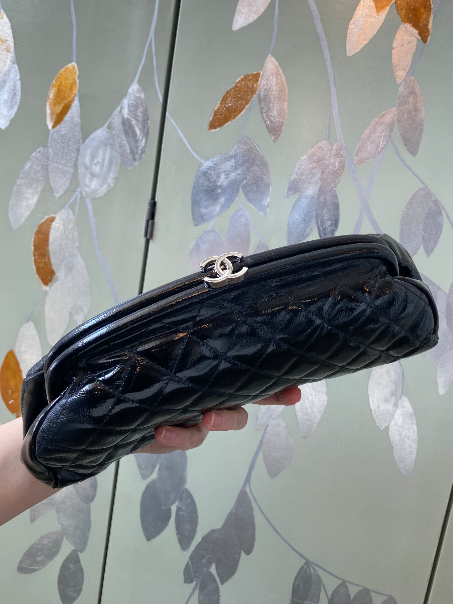 Vintage 2000s Chanel Mademoiselle Black Half Moon Quilted Leather Clutch