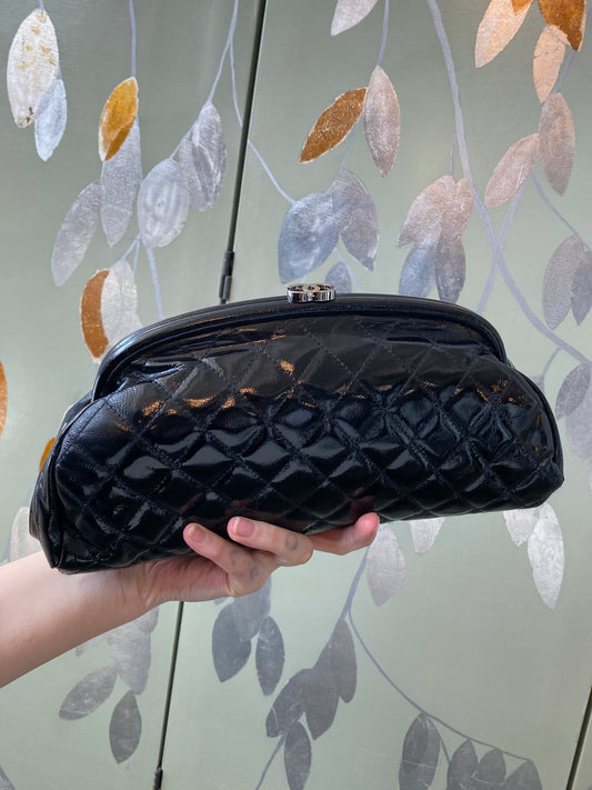 Vintage 2000s Chanel Mademoiselle Black Half Moon Quilted Leather Clutch