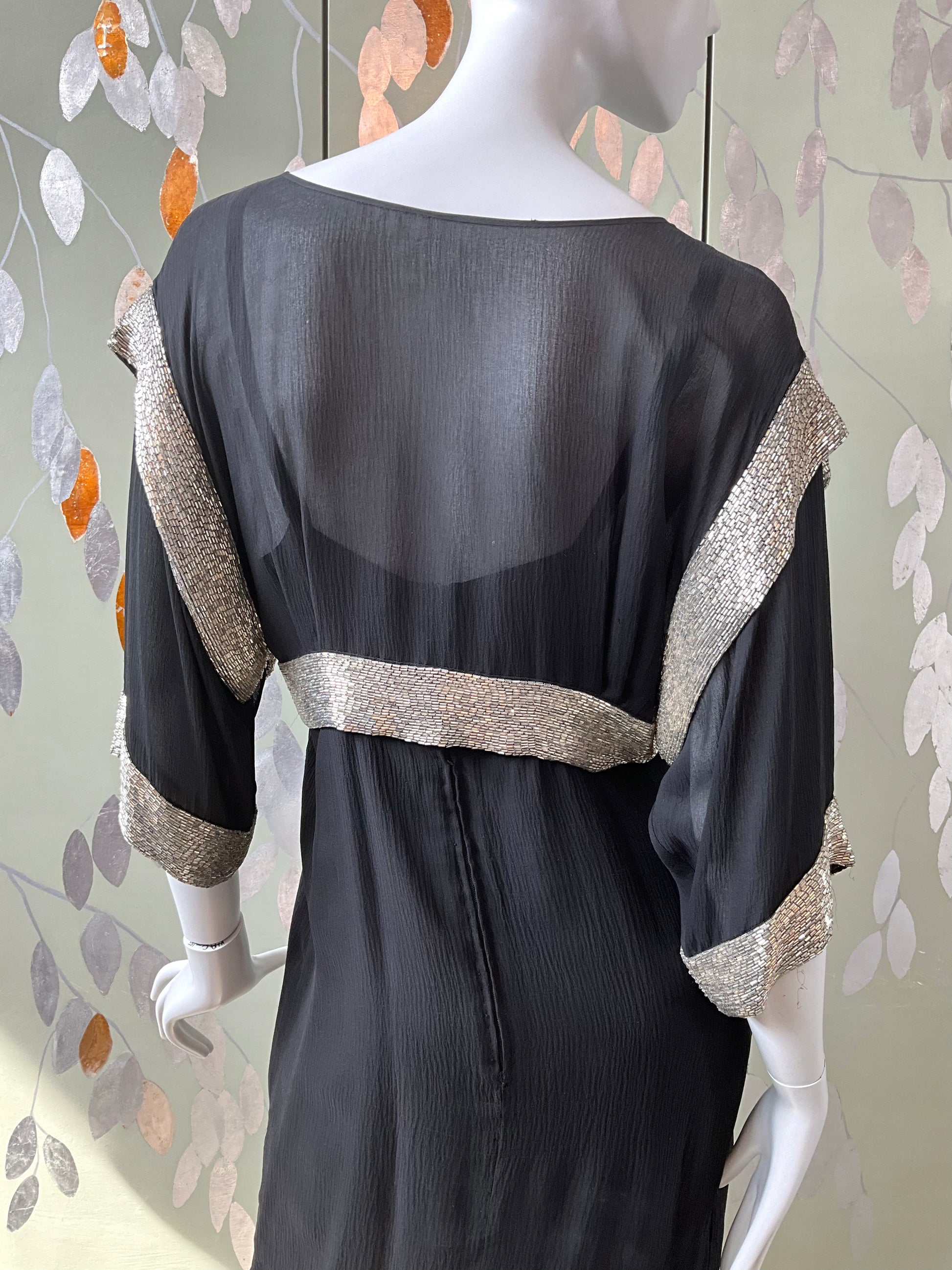 Vintage 1980s Chloe Black Silk Beaded Jacket and Dress Set, Medium