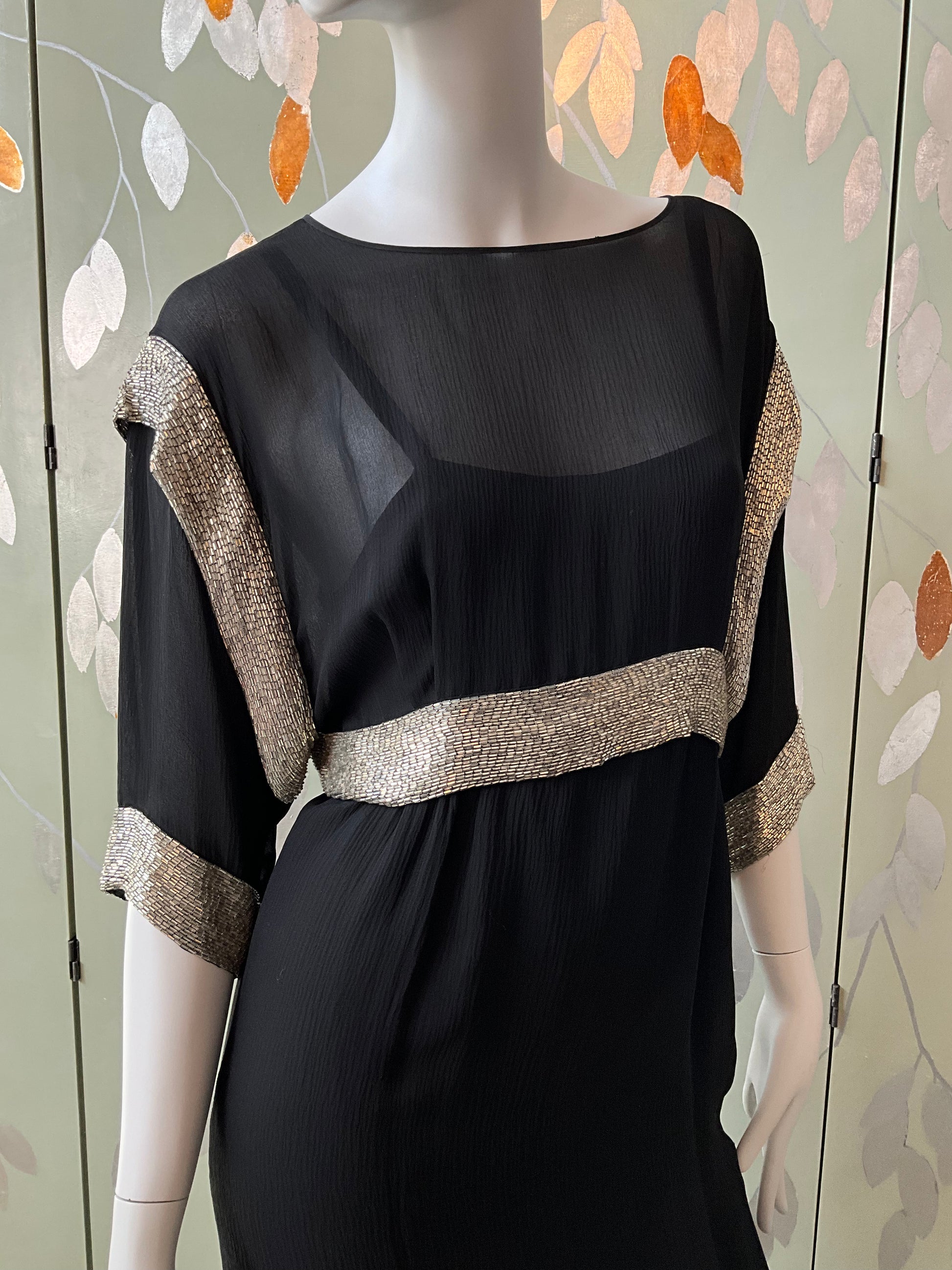 Vintage 1980s Chloé Black Silk Beaded Jacket Top and Dress Set