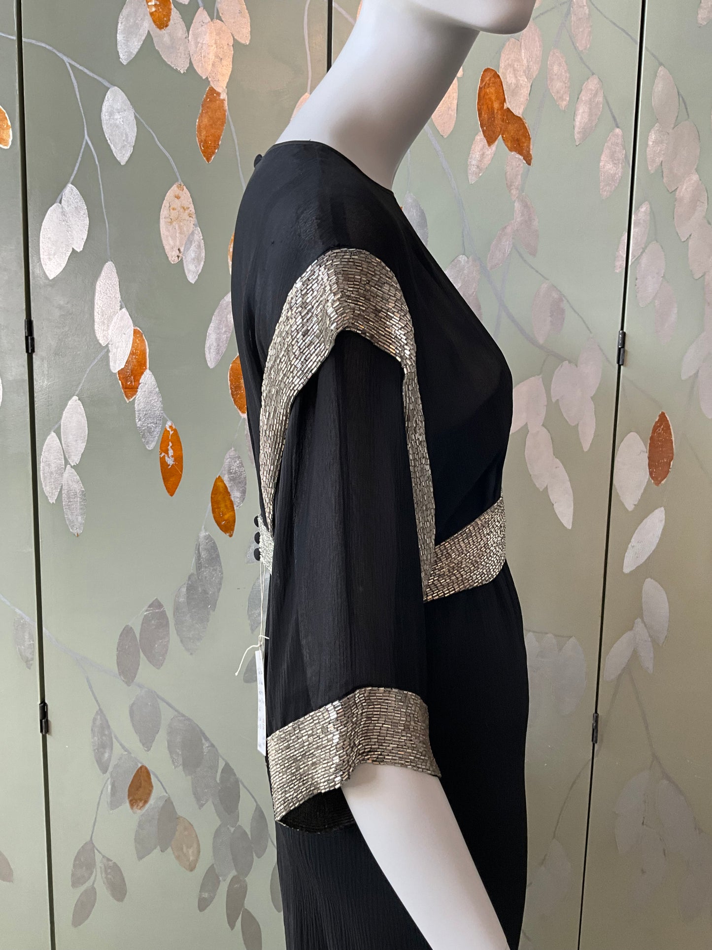 Vintage 1980s Chloé Black Silk Beaded Jacket and Dress Set, Medium