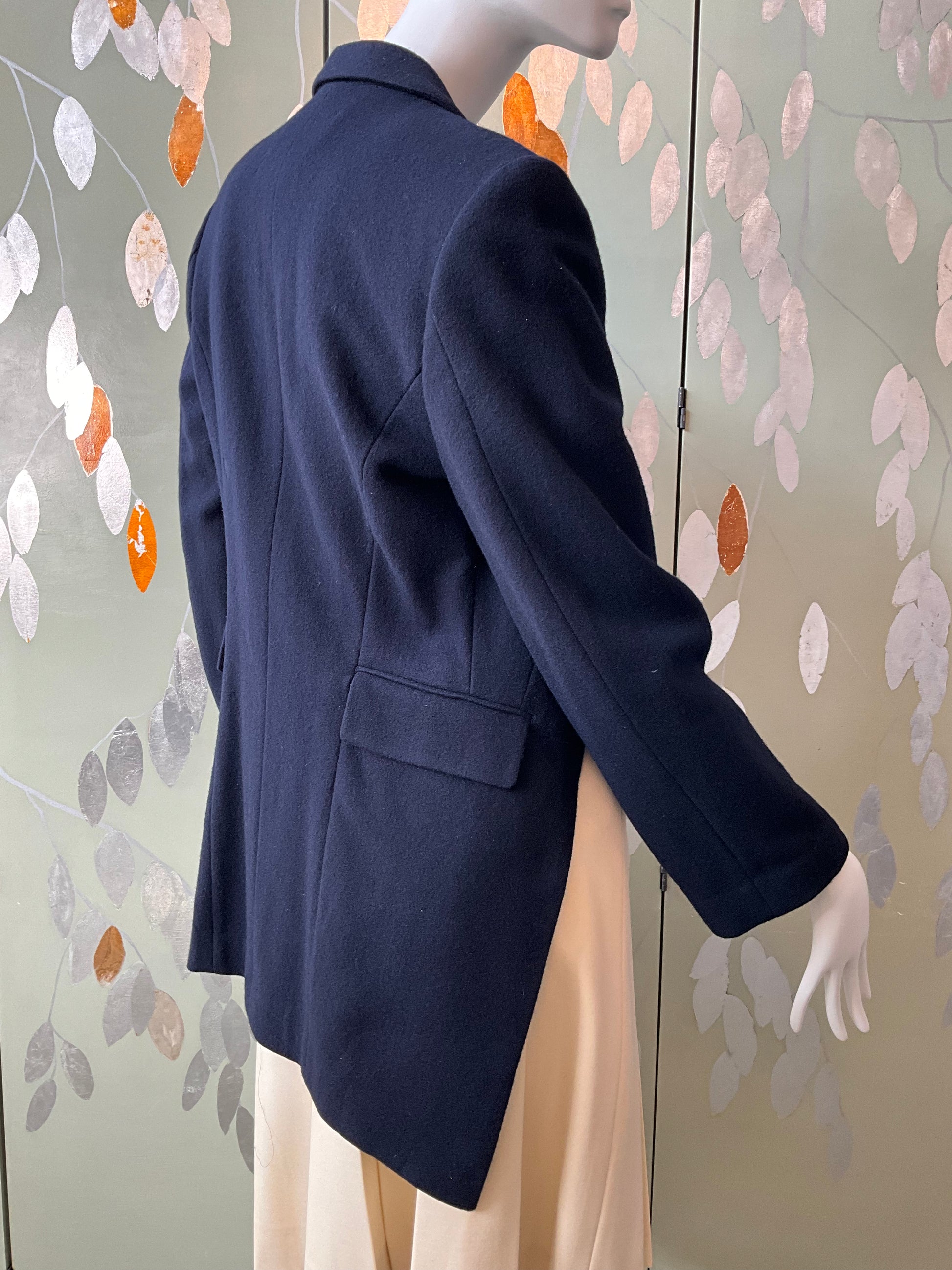 Vintage 1990s Comme des Garçons Robe de Chambre Navy Wool Cutaway Coat, Small