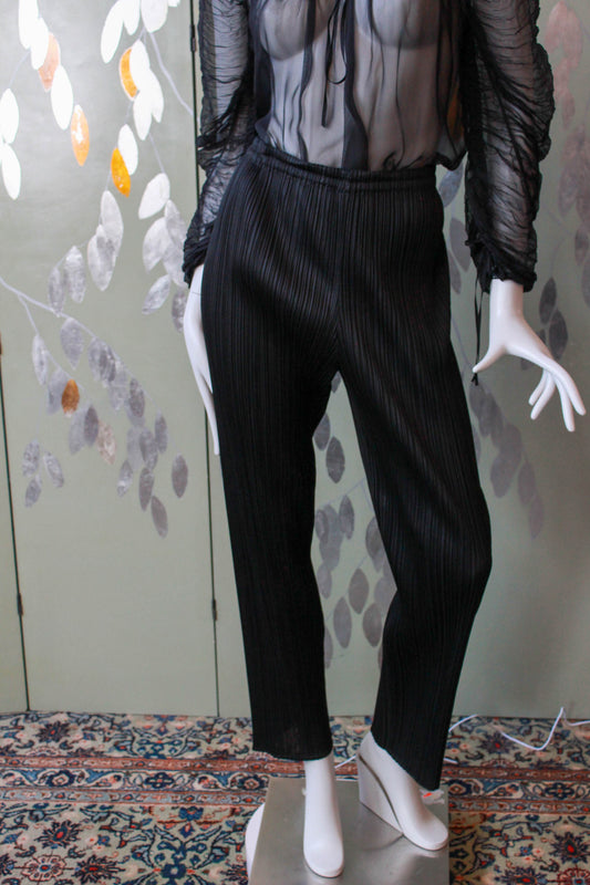 Issey Miyake Pleats Please Black Trousers with Elastic Waist, Straight Leg, Vintage Issey Miyake y2k