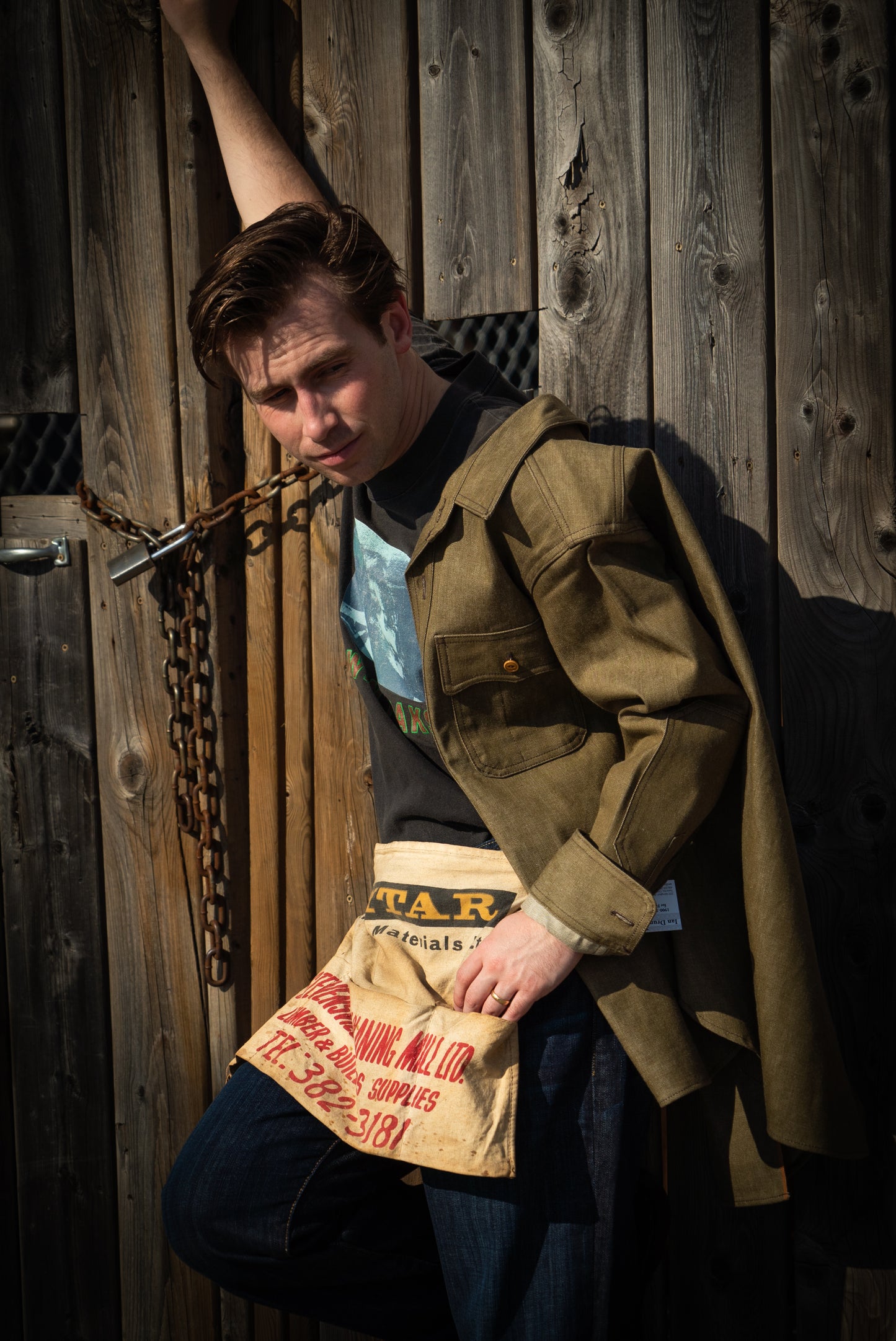 2010s Mister Freedom Olive Green Denim "The Garrison" Twill Shirt, Medium