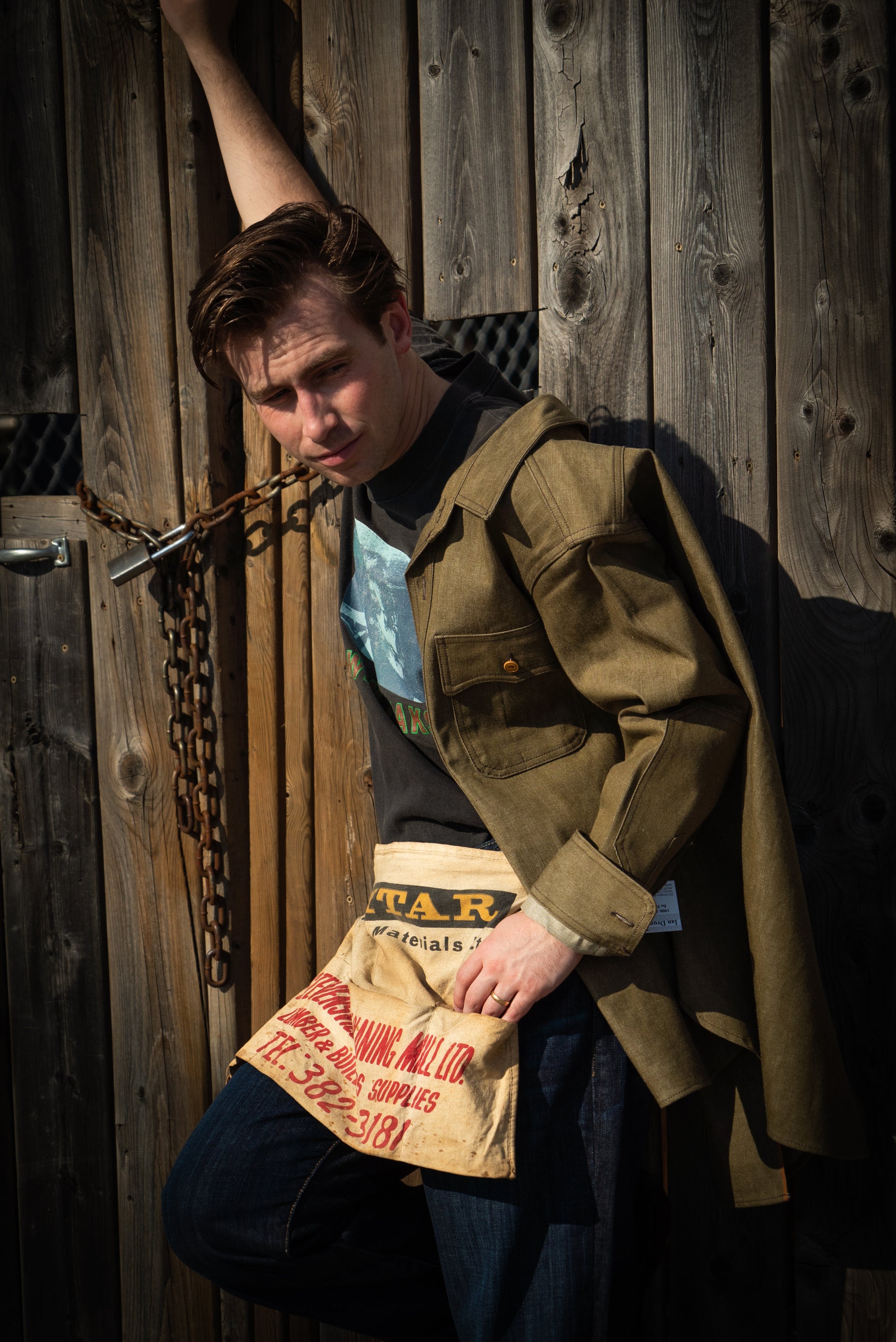 2010s Mister Freedom Olive Green Denim "The Garrison" Twill Shirt, Medium