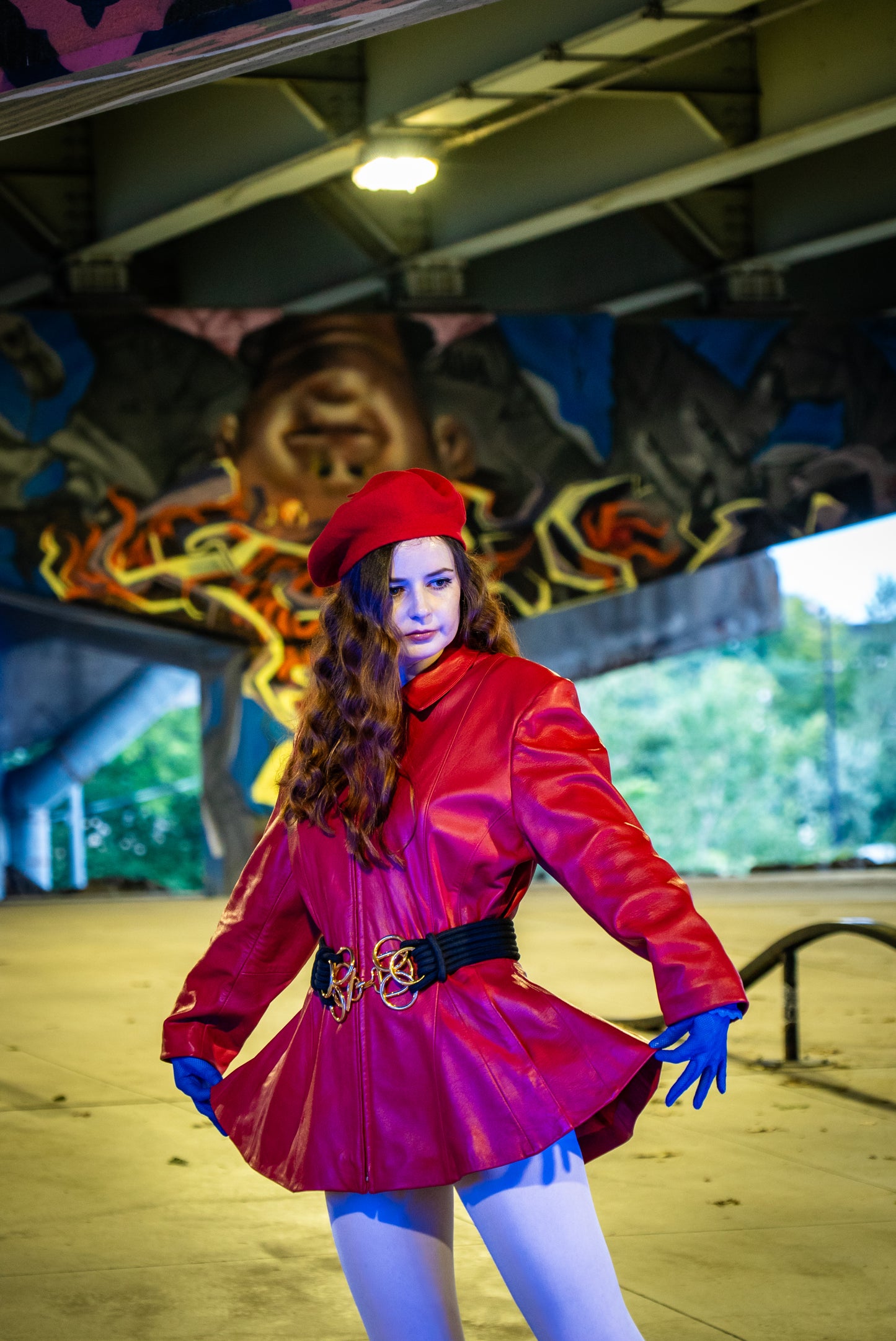 Vintage 1980s Red Leather Peplum Jacket & Skirt Set, Medium