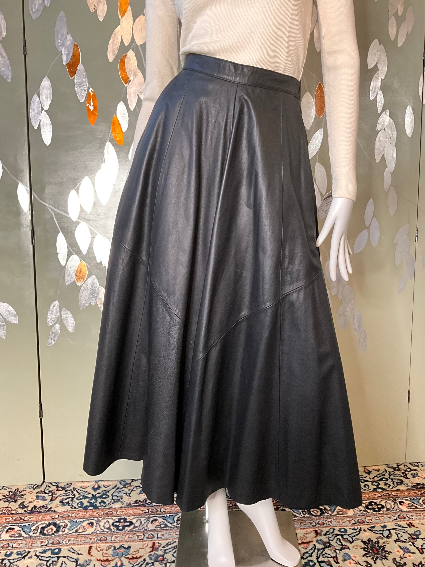 Vintage 1980s Deadstock Black Leather Danier Full Maxi Skirt, W27