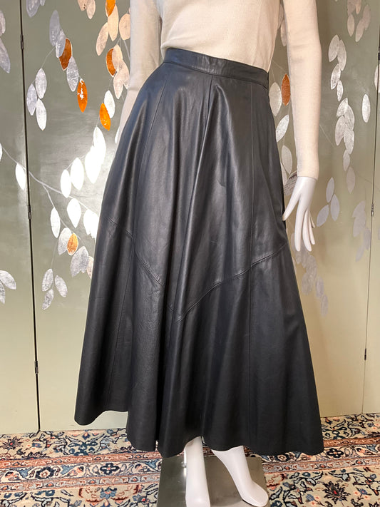 Vintage 1980s Deadstock Black Leather Danier Full Maxi Skirt, W27