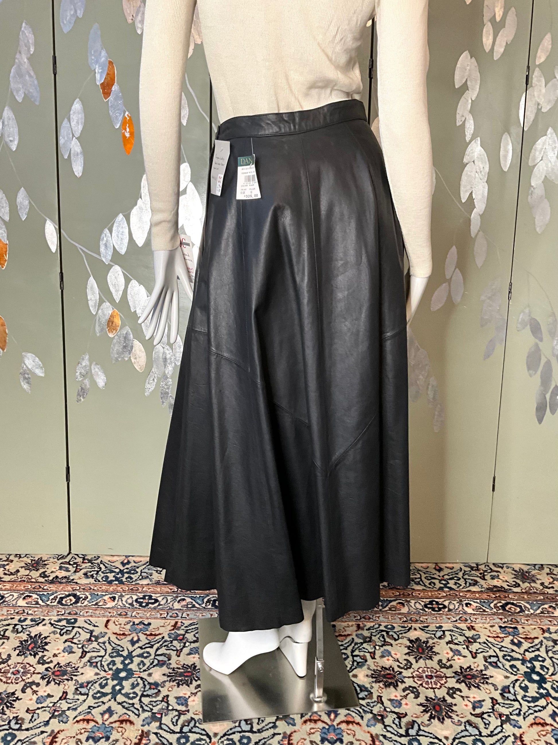 Vintage 1980s Deadstock Black Leather Danier Full Maxi Skirt, W27
