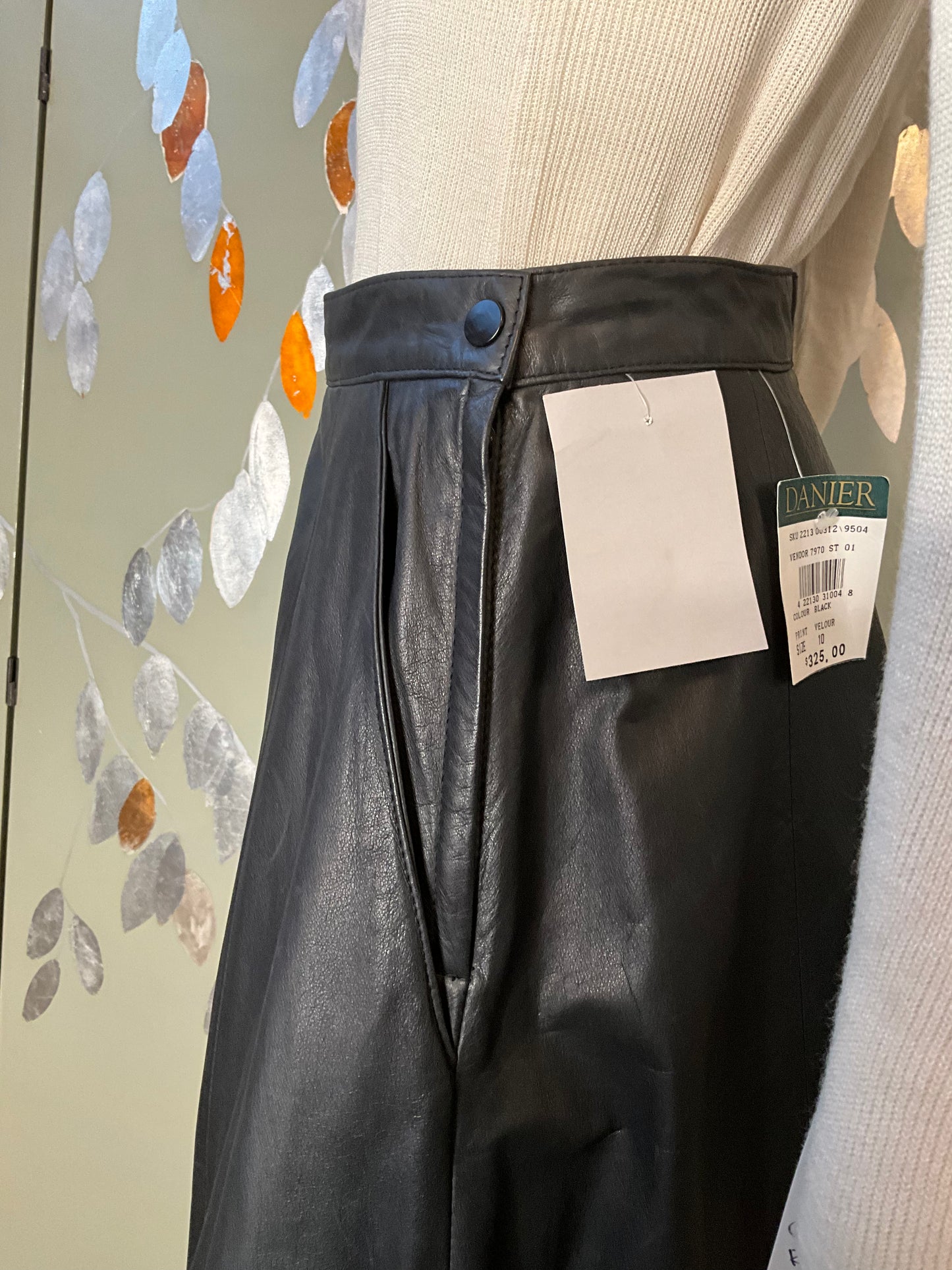 Vintage 1980s Deadstock Black Leather Danier Full Maxi Skirt, W27