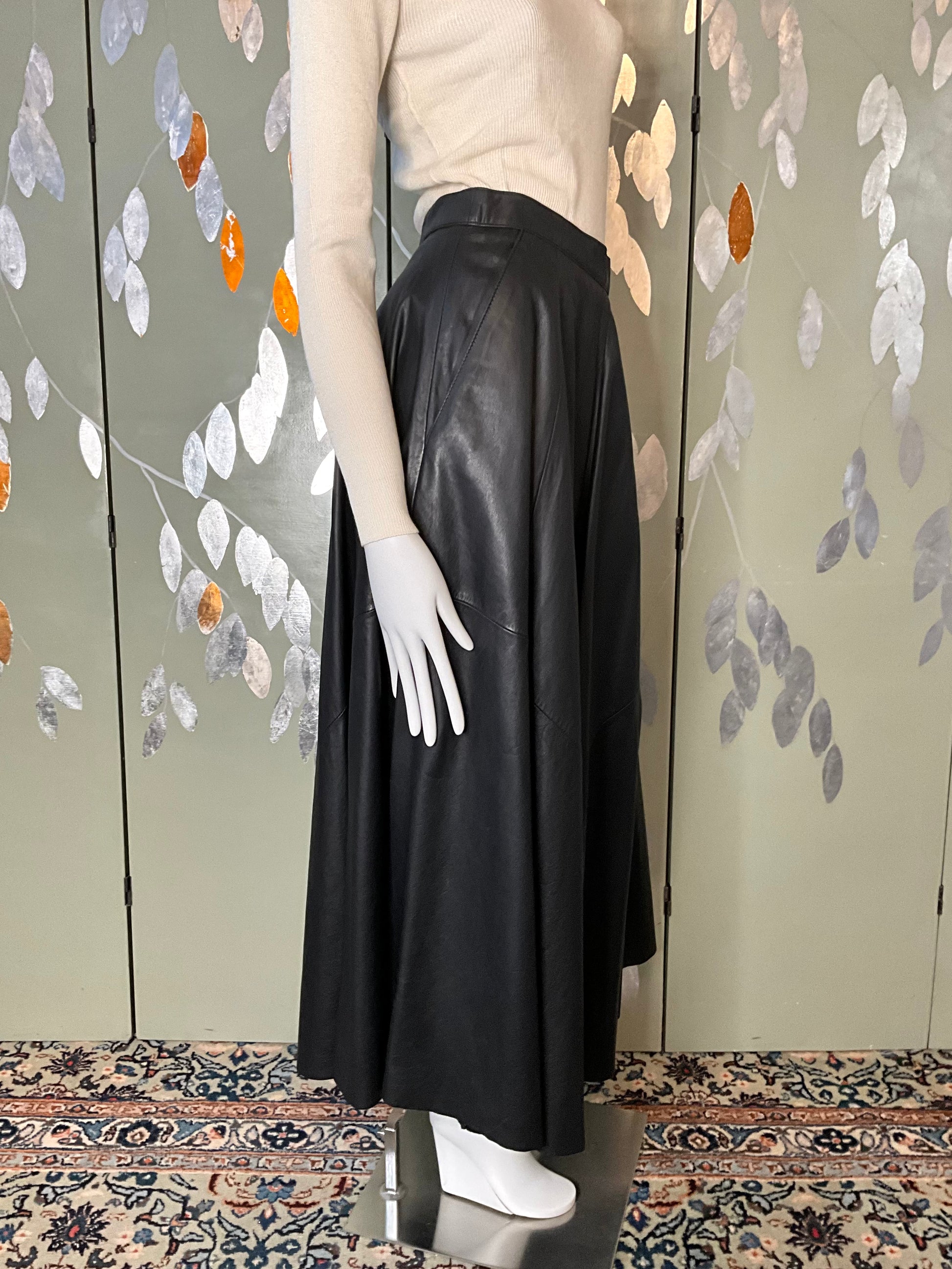 Vintage 1980s Deadstock Black Leather Danier Full Maxi Skirt, W27