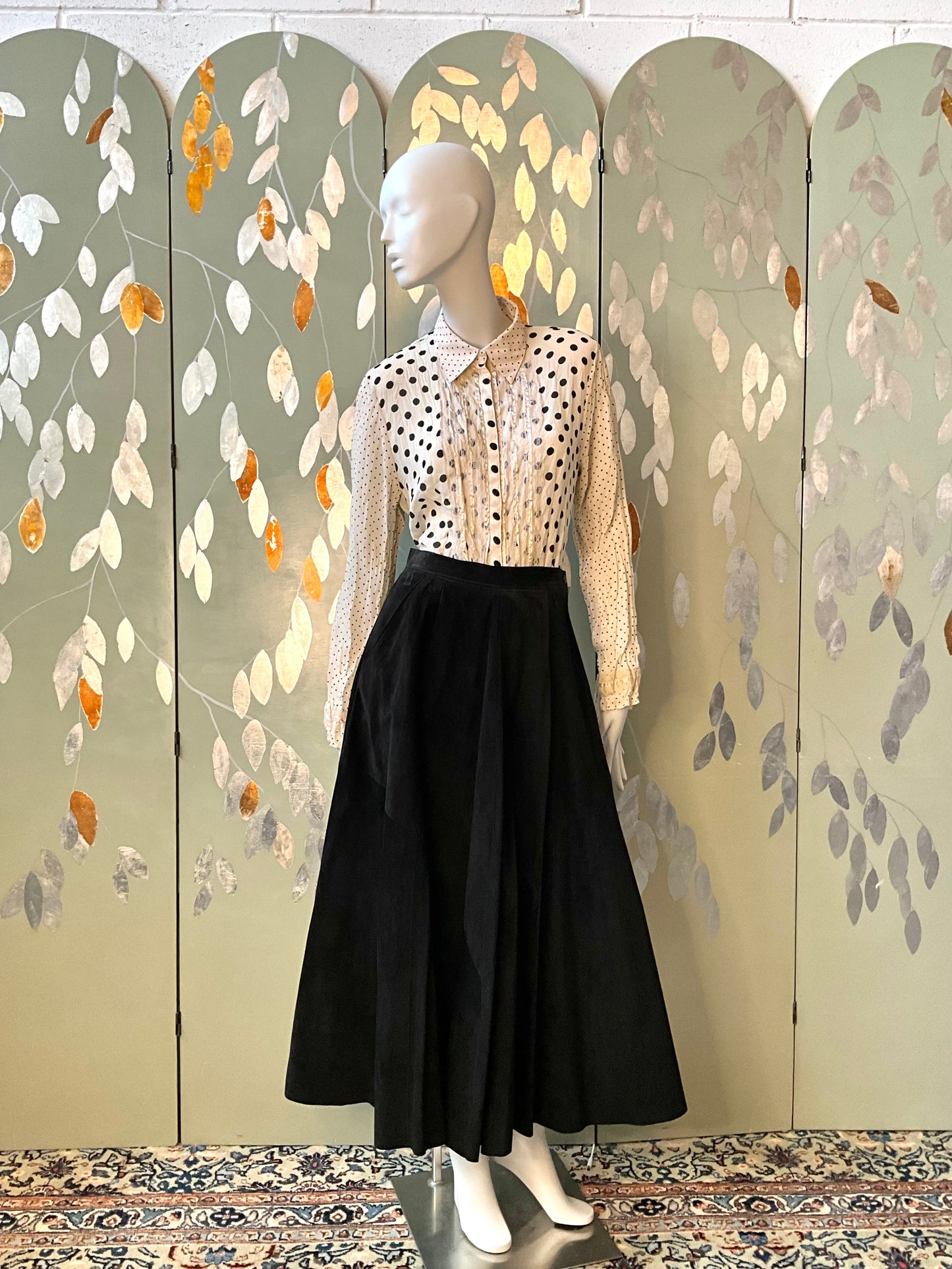 Vintage 1990s Danier Black Suede Maxi Circle Skirt, W27