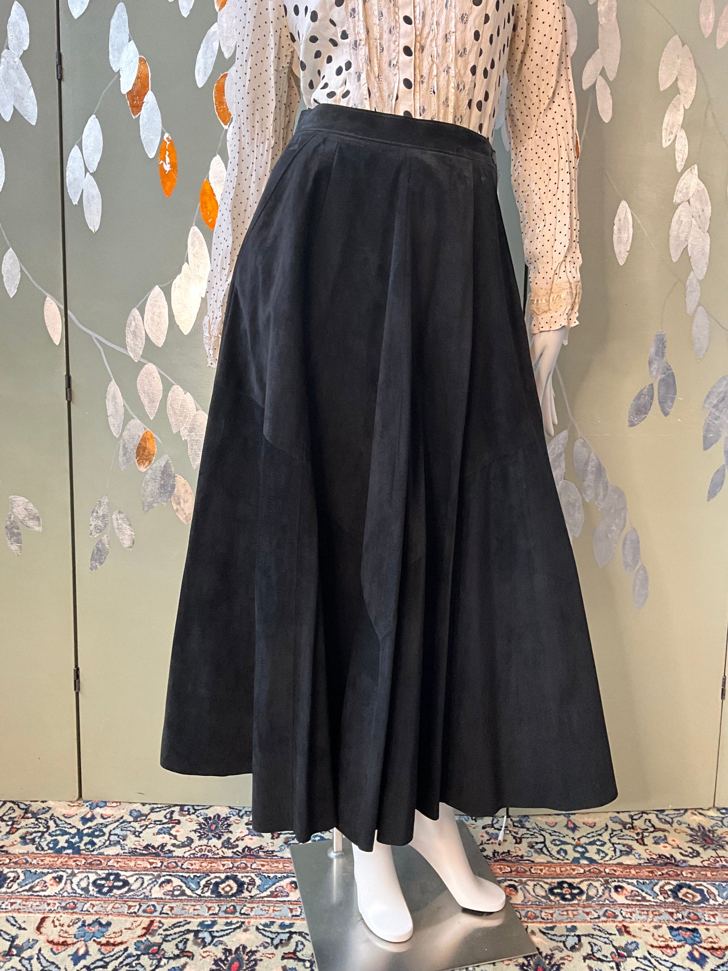 Vintage 1990s Danier Black Suede Maxi Circle Skirt, W27