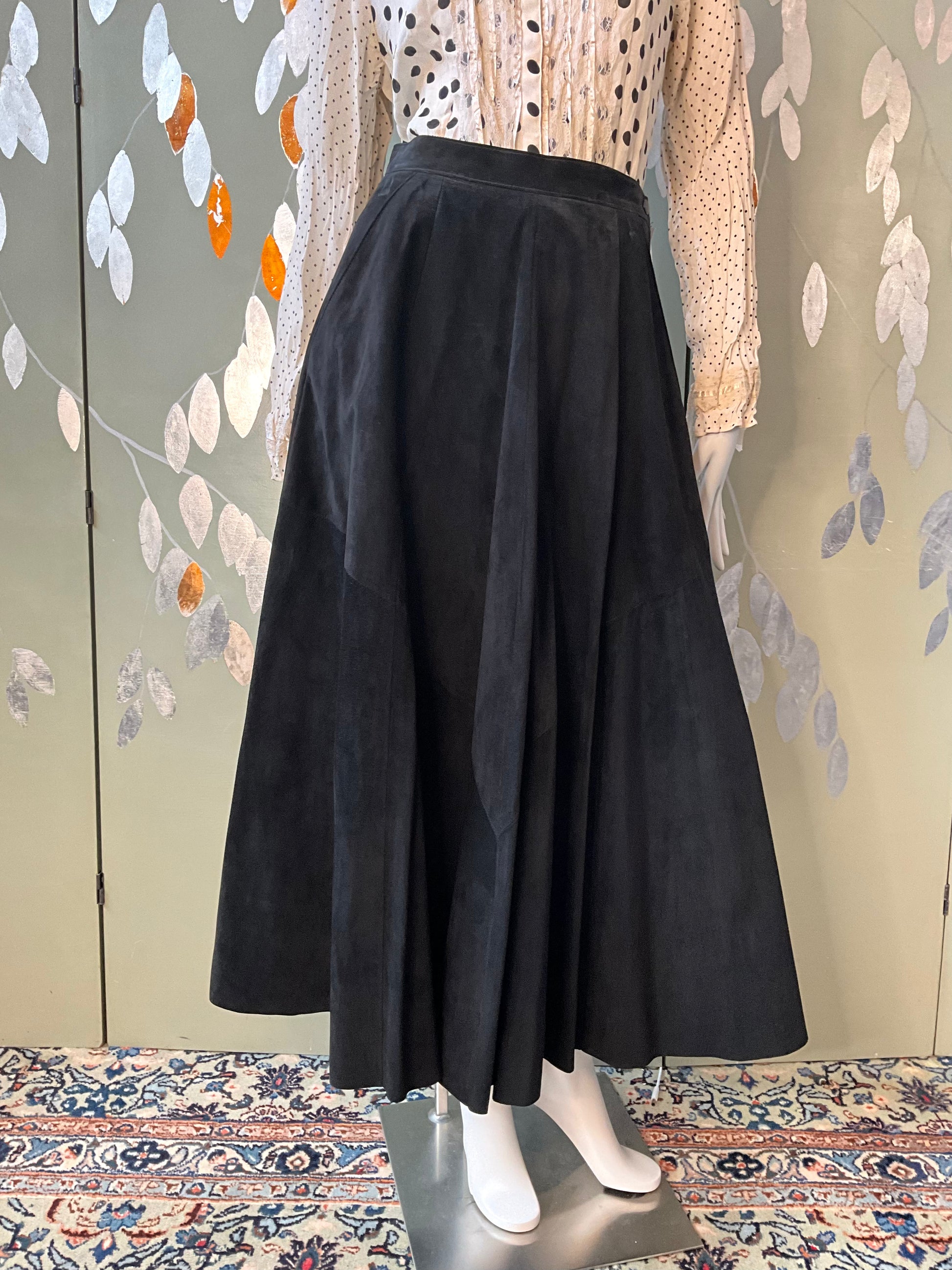 Vintage 1990s Danier Black Suede Maxi Circle Skirt, W27