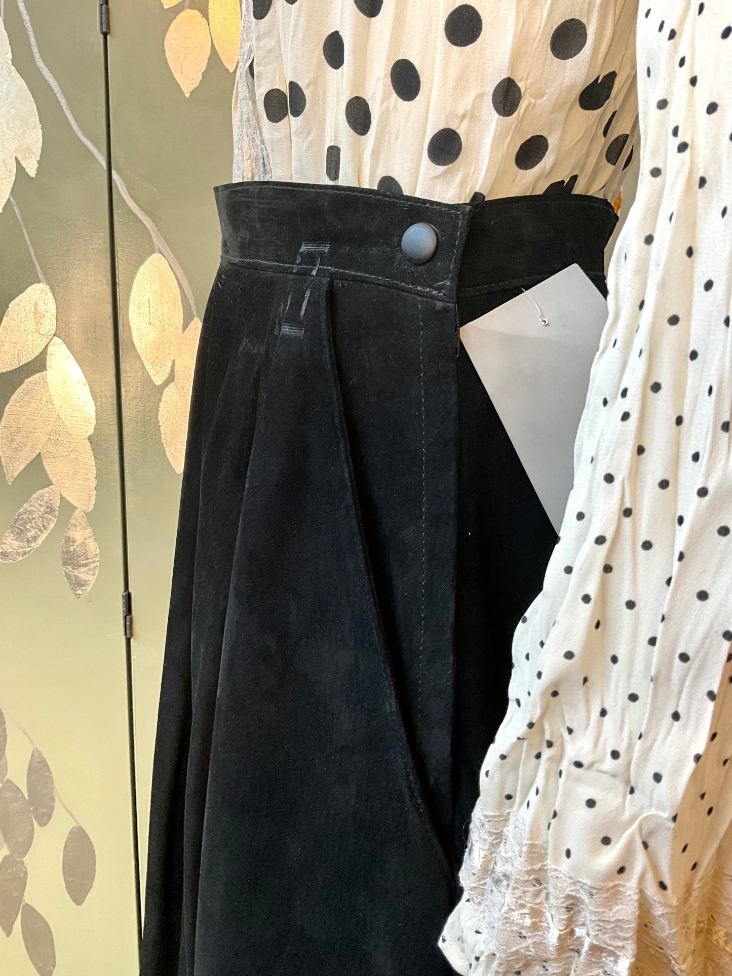 Vintage 1990s Danier Black Suede Maxi Circle Skirt, W27