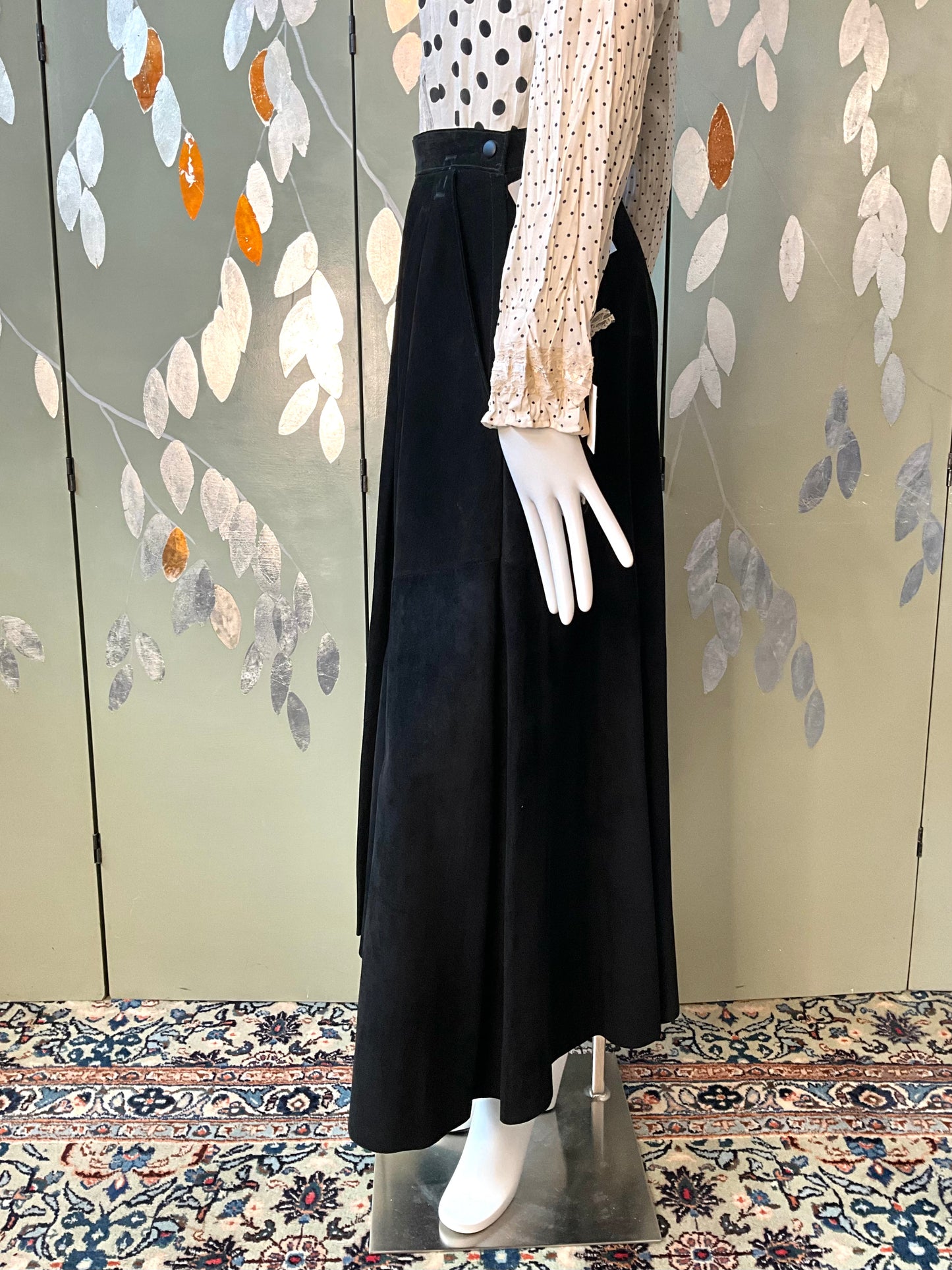 Vintage 1990s Danier Black Suede Maxi Circle Skirt, W27