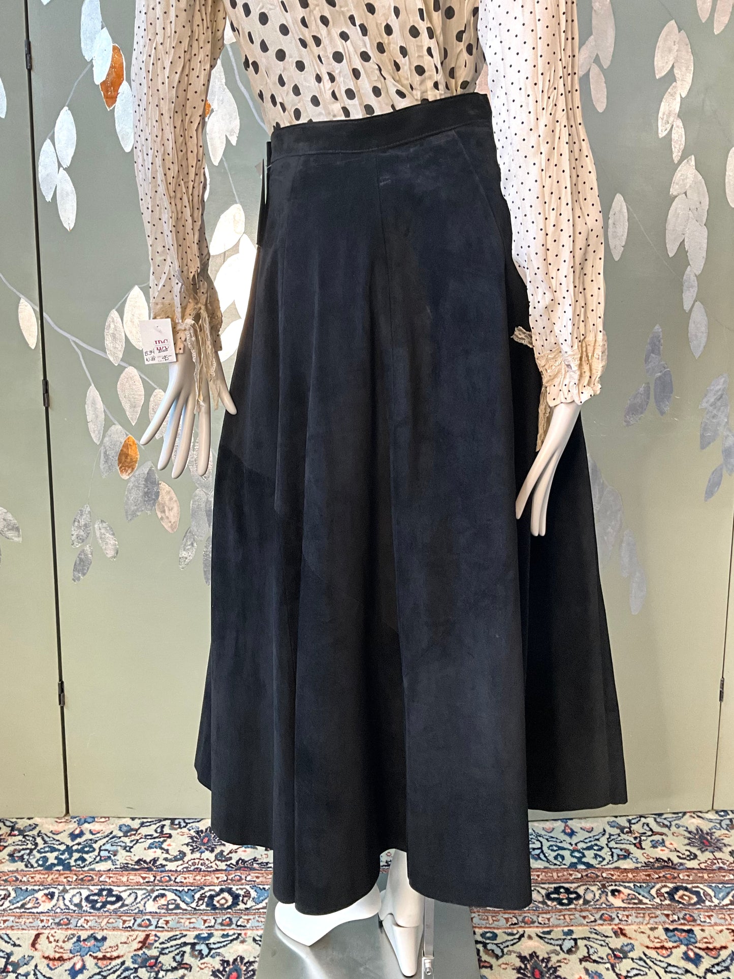 Vintage 1990s Danier Black Suede Maxi Circle Skirt, W27
