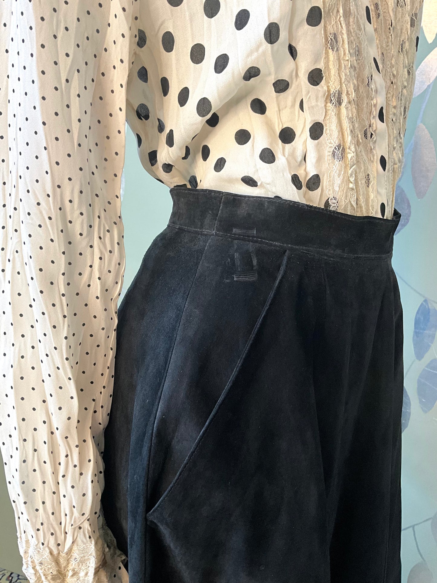 Vintage 1990s Danier Black Suede Maxi Circle Skirt, W27