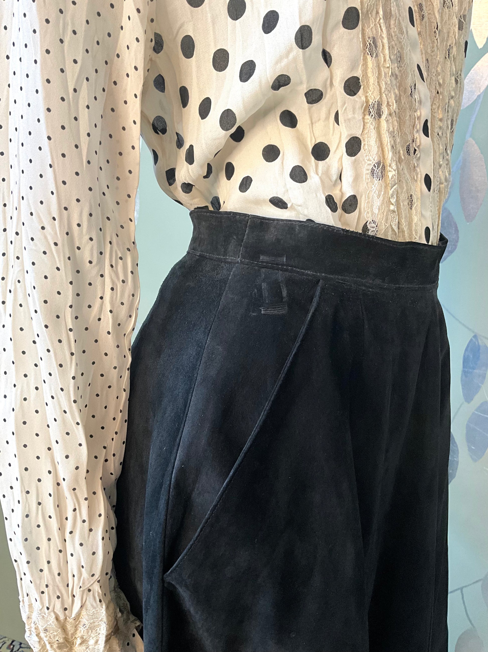 Vintage 1990s Danier Black Suede Maxi Circle Skirt, W27