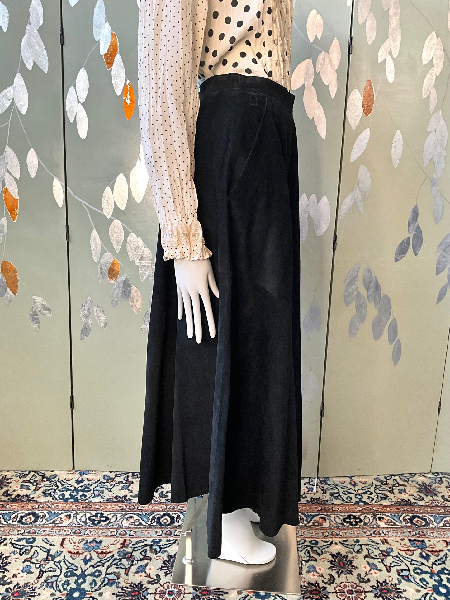 Vintage 1990s Danier Black Suede Maxi Circle Skirt, W27