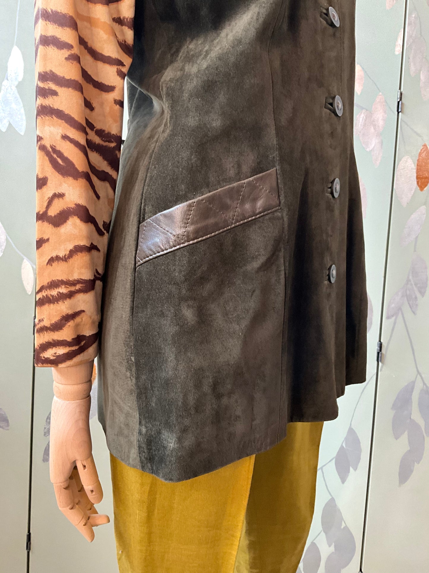 Vintage 1990s Danier Olive Green Suede and Leather Vest, Medium