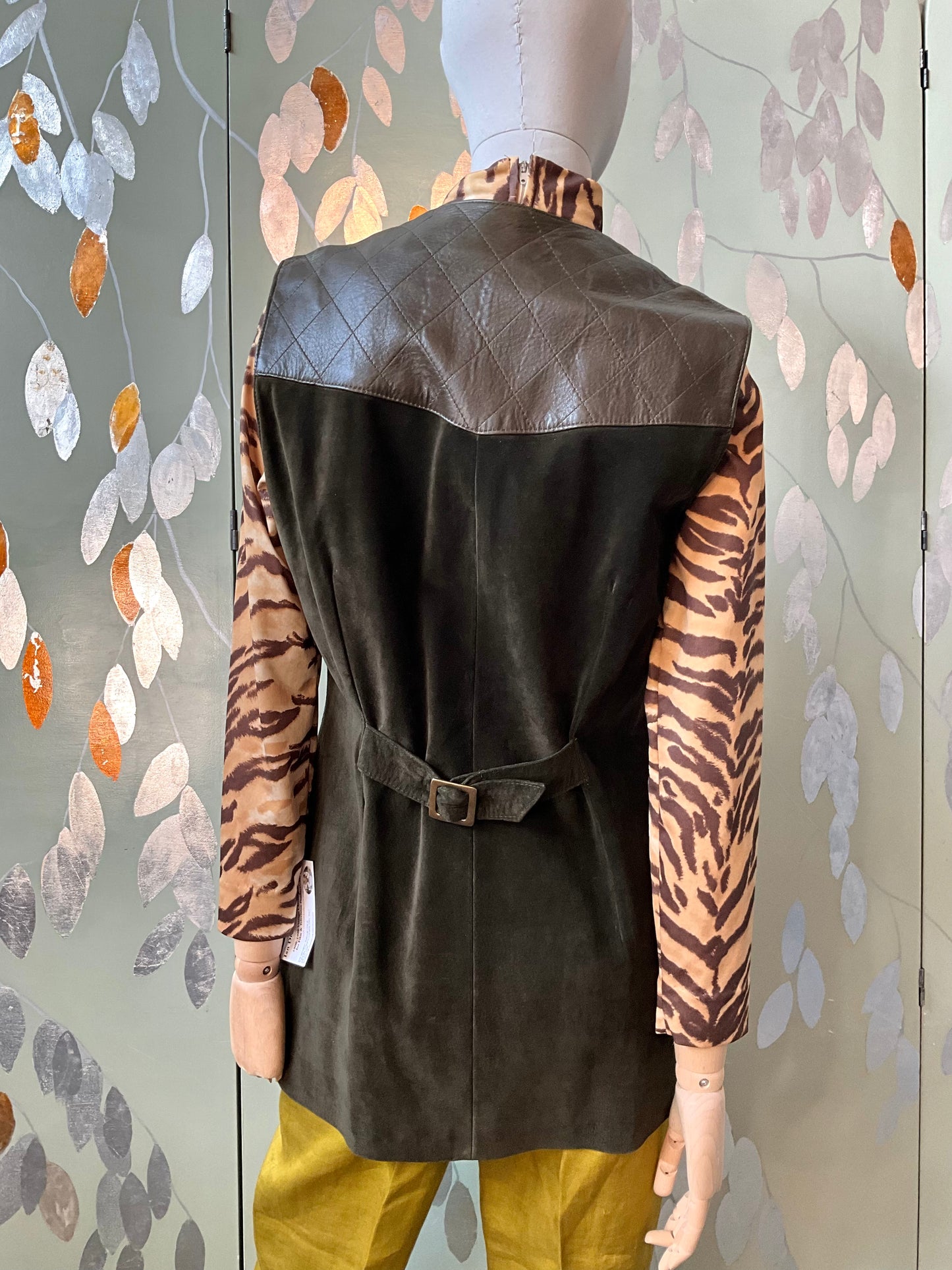 Vintage 1990s Danier Olive Green Suede and Leather Vest, Medium