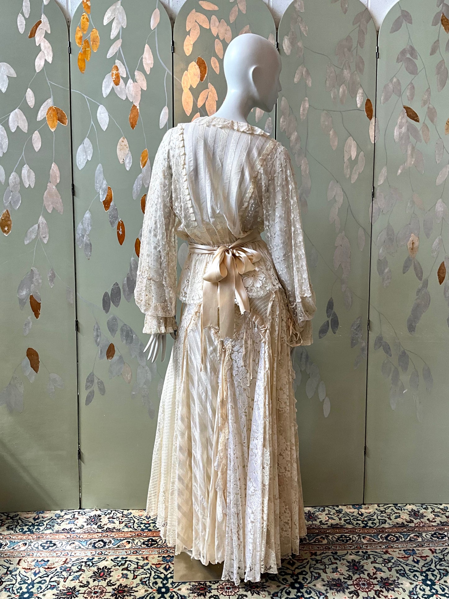 Vintage 1980s Romantic Cream Lace Two Piece Evening Maxi Skirt and Blouse Set, XS 