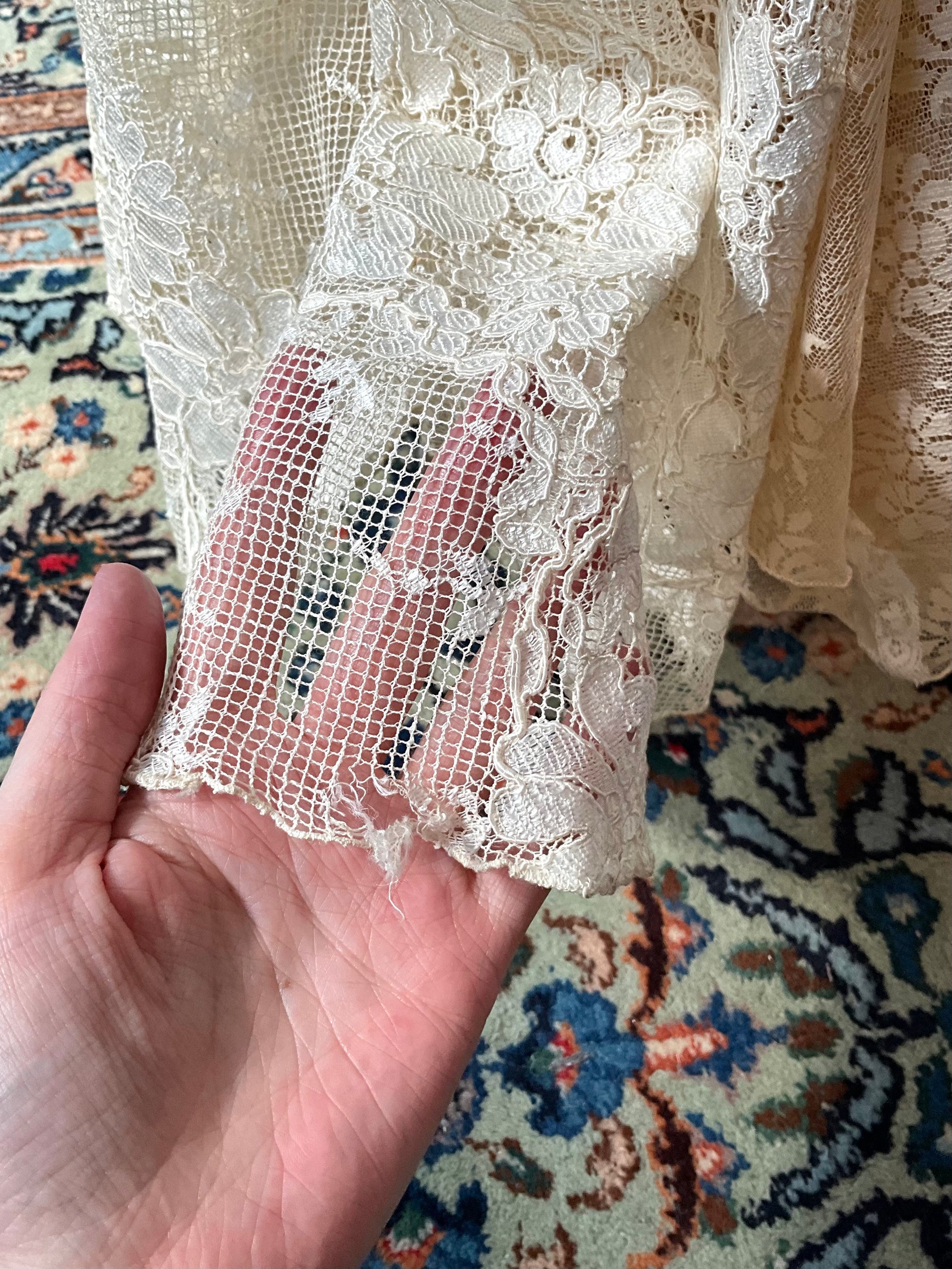 Vintage 1980s Romantic Cream Lace Two Piece Evening Maxi Skirt and Blouse Set, XS 