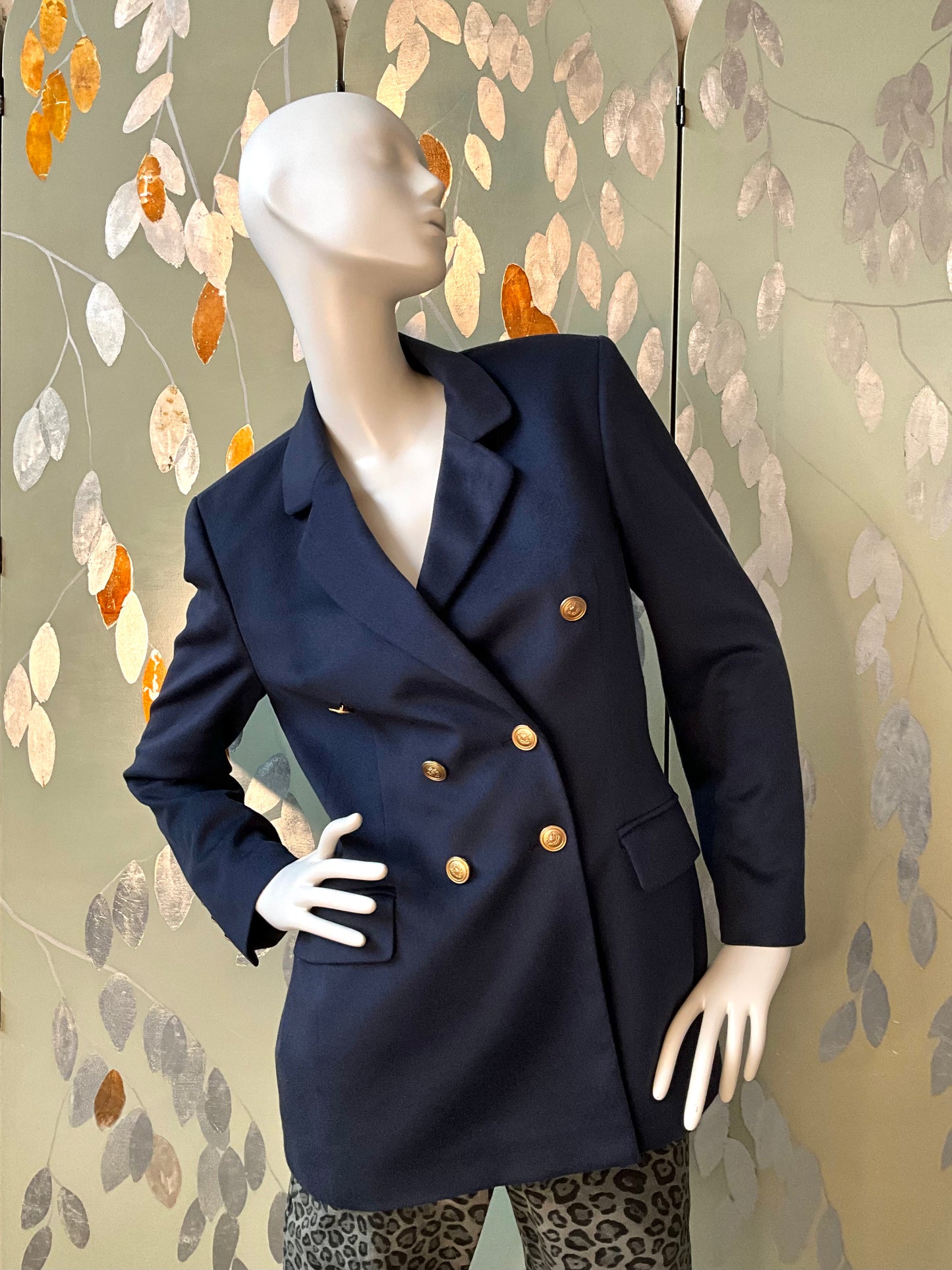 Vintage 1990s Navy Cashmere Double Breasted Blazer, Medium