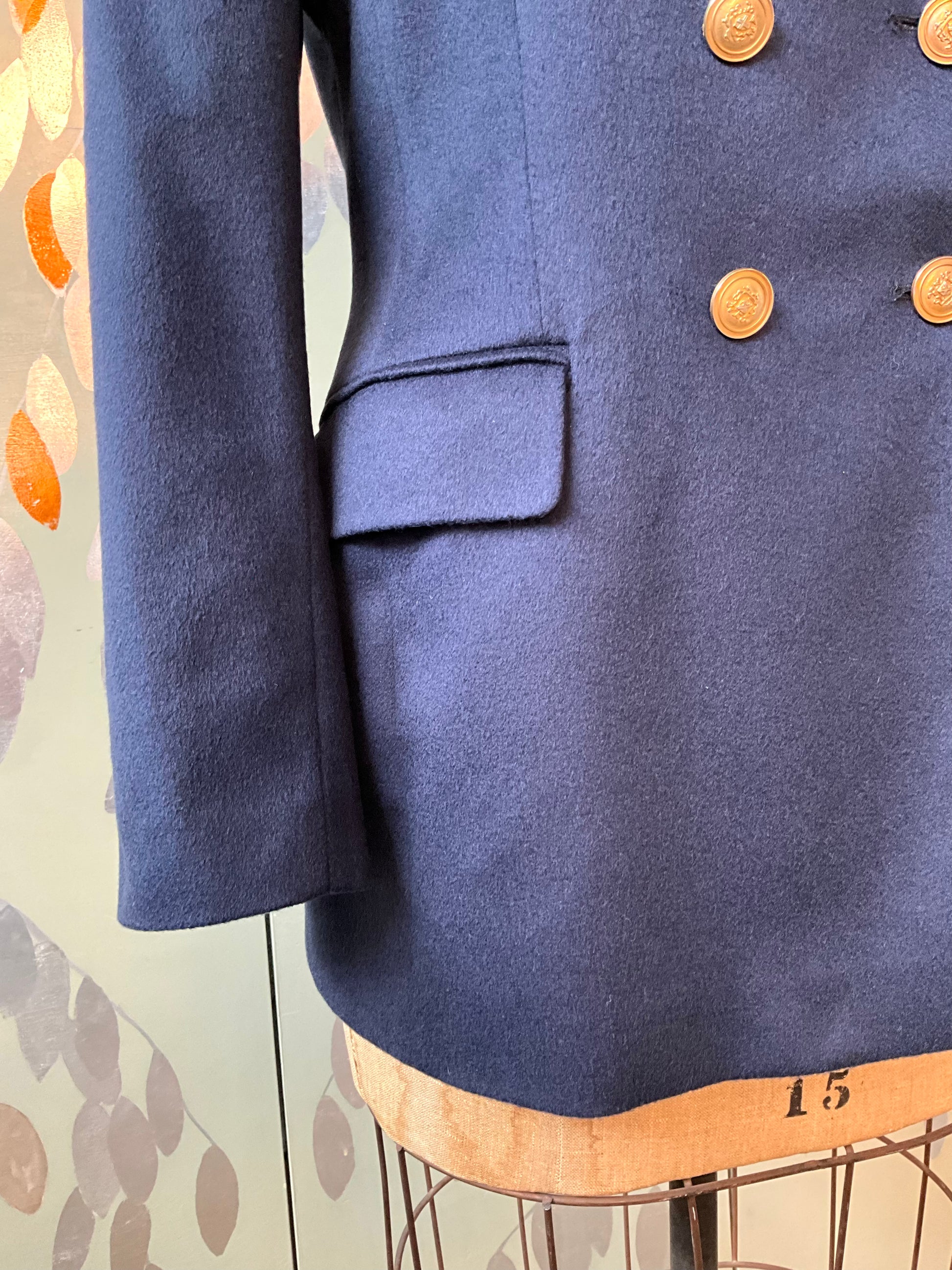 Vintage 1990s Navy Cashmere Double Breasted Blazer, Medium