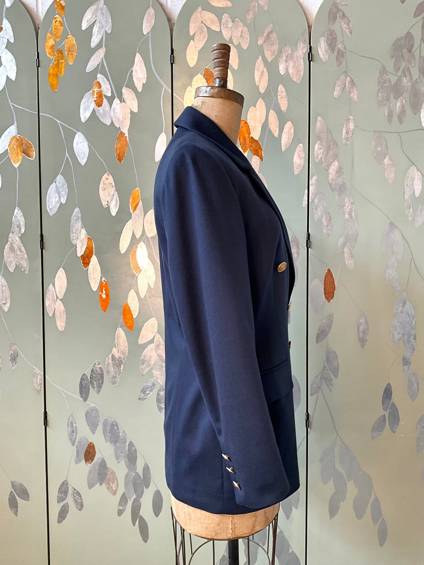 Vintage 1990s Navy Cashmere Double Breasted Blazer, Medium