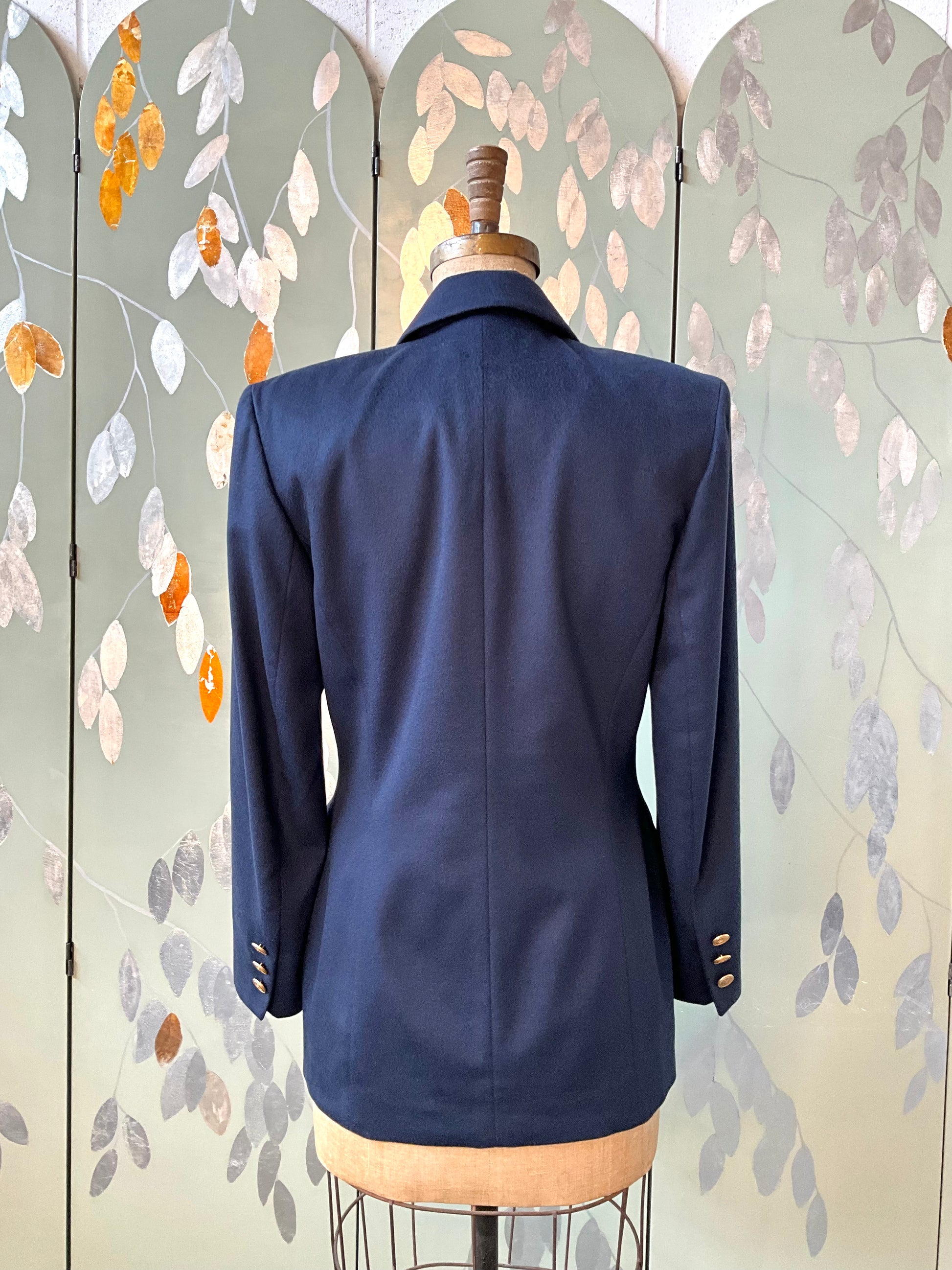 Vintage 1990s Navy Cashmere Double Breasted Blazer, Medium