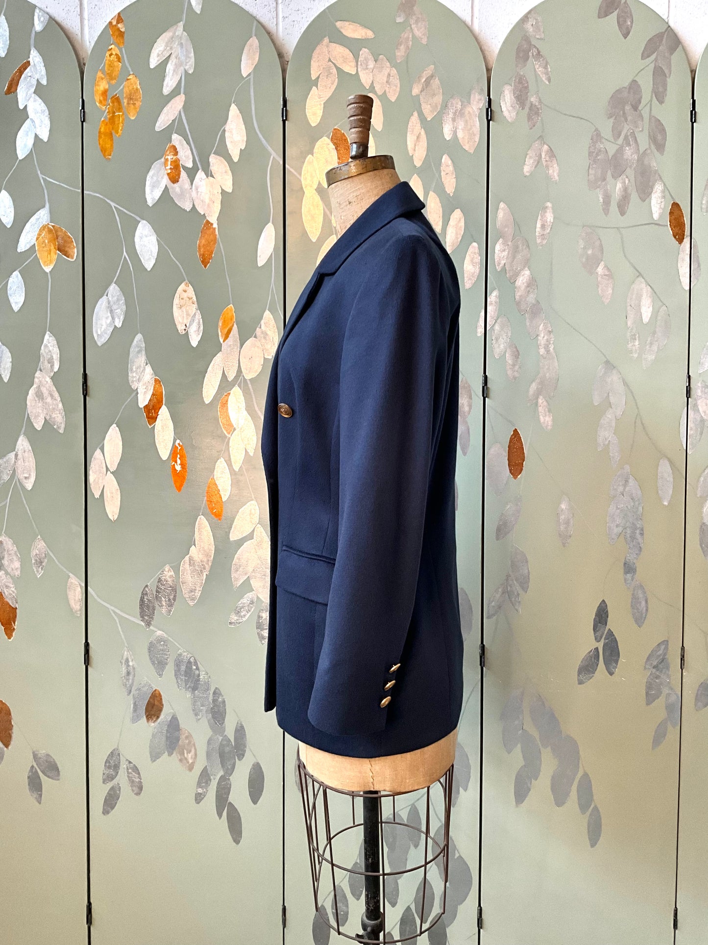 Vintage 1990s Navy Cashmere Double Breasted Blazer, Medium