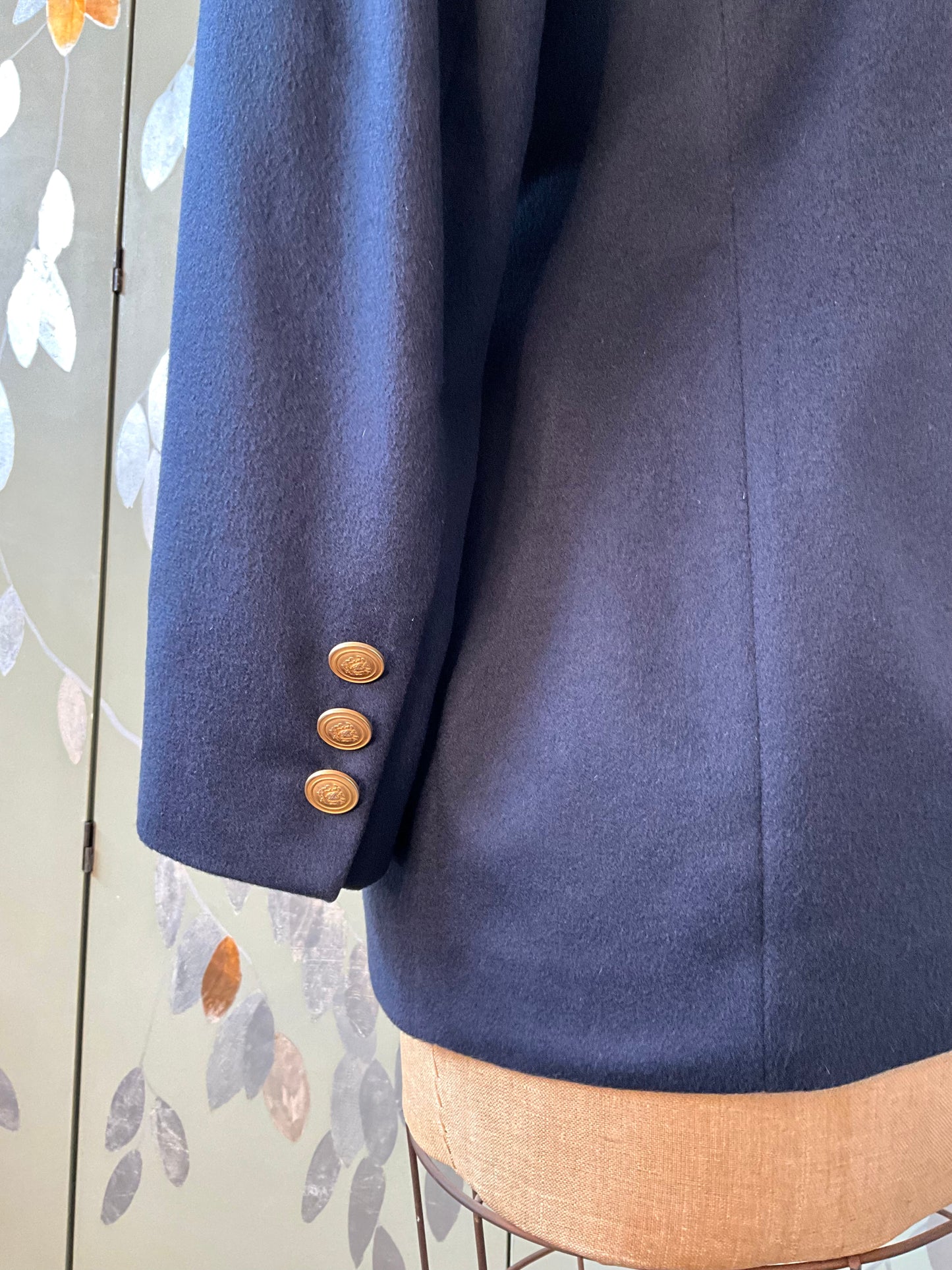 Vintage 1990s Navy Cashmere Double Breasted Blazer, Medium