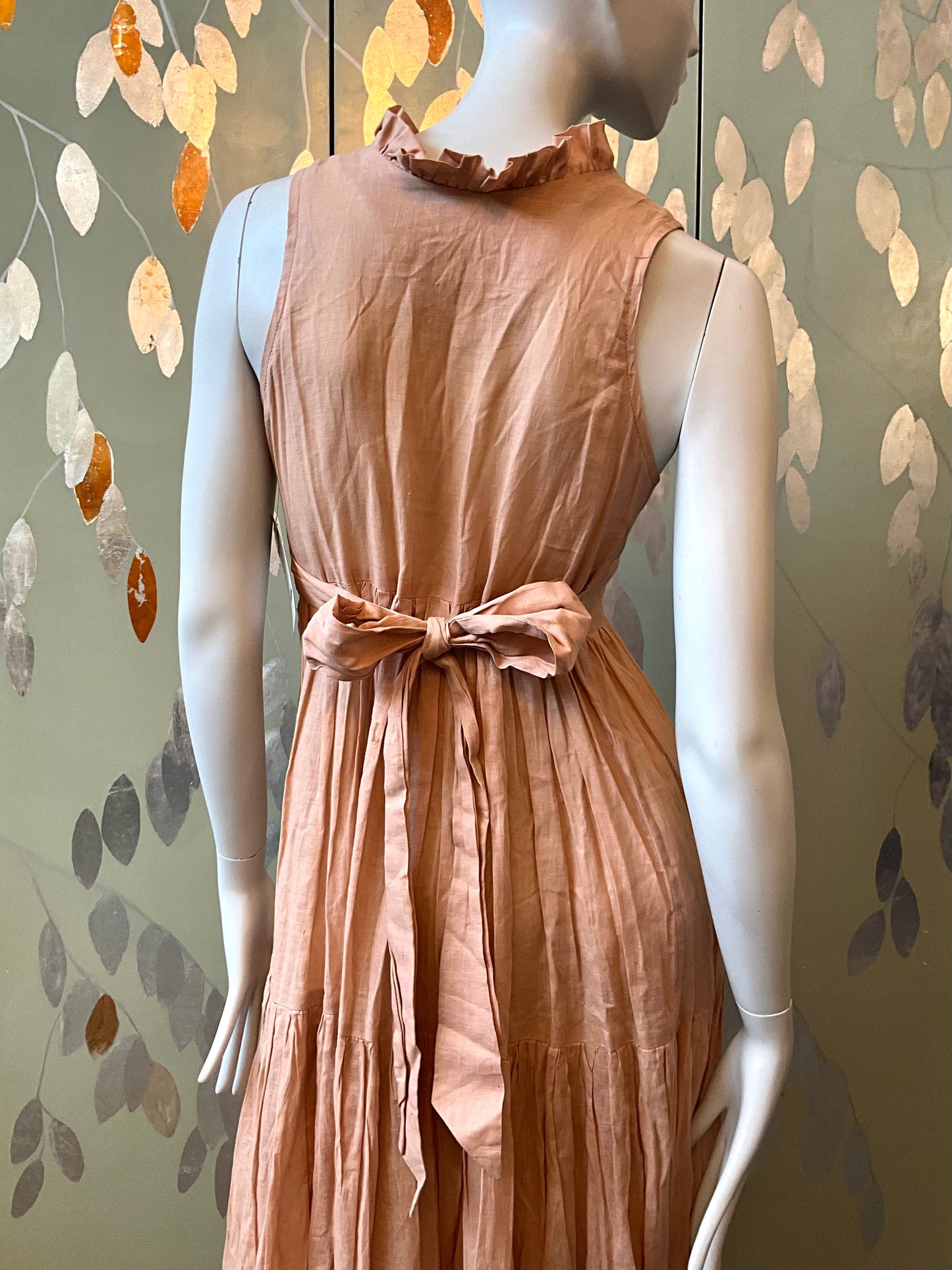 Vintage 1970s Droopy and Browns Pink Cotton Boho Maxi Dress, Small