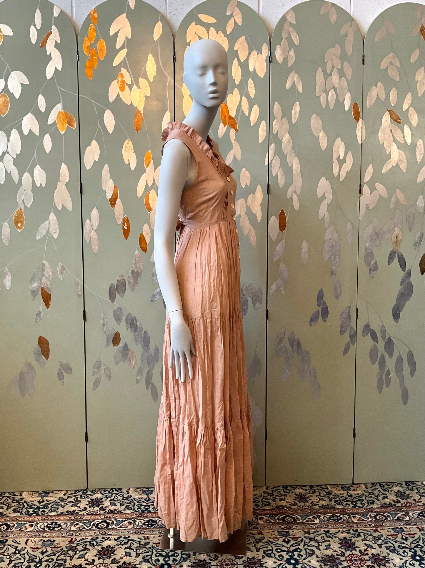 Vintage 1970s Droopy and Browns Pink Cotton Boho Maxi Dress, Small