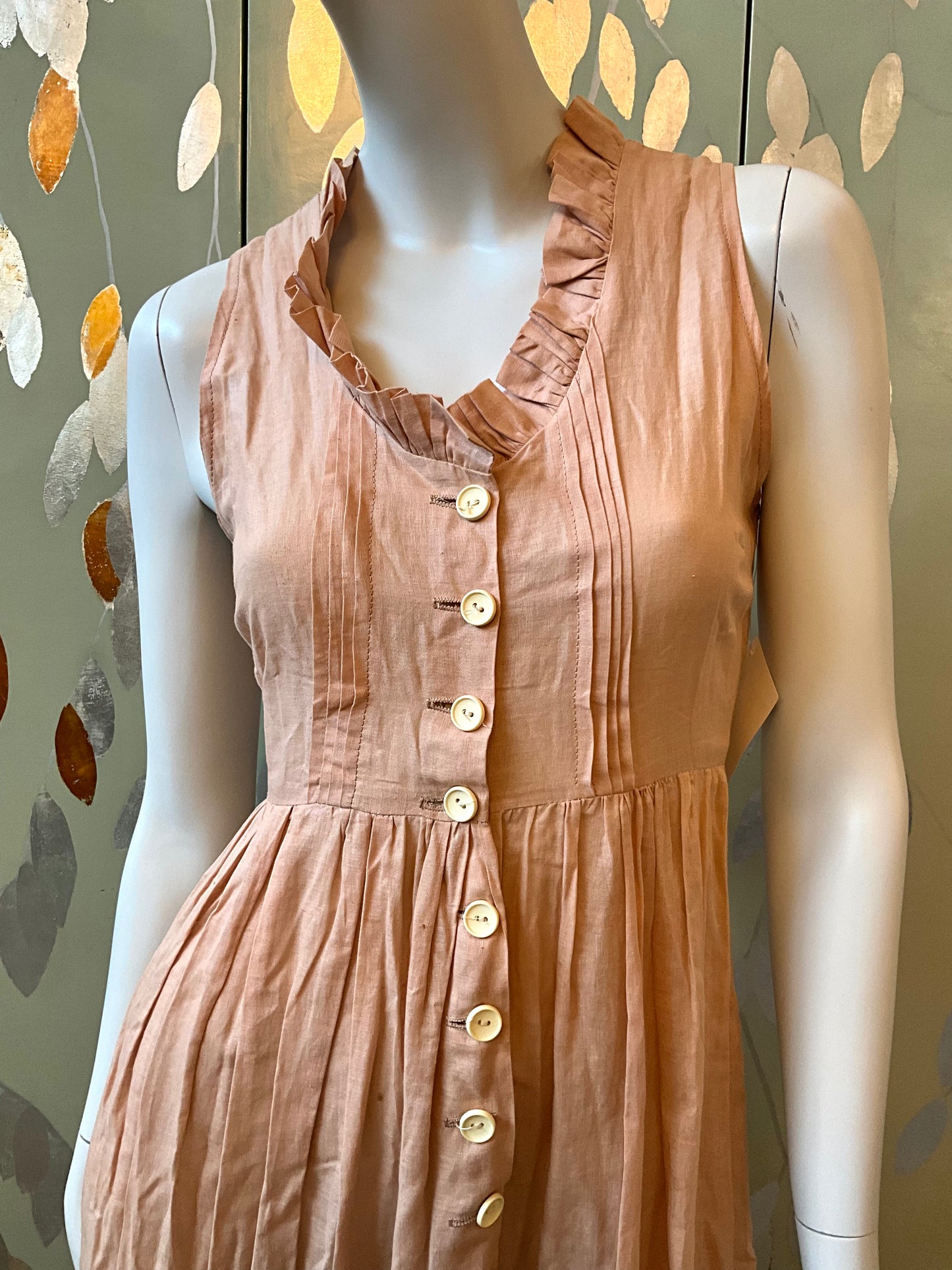 Vintage 1970s Droopy and Browns Pink Cotton Boho Maxi Dress, Small