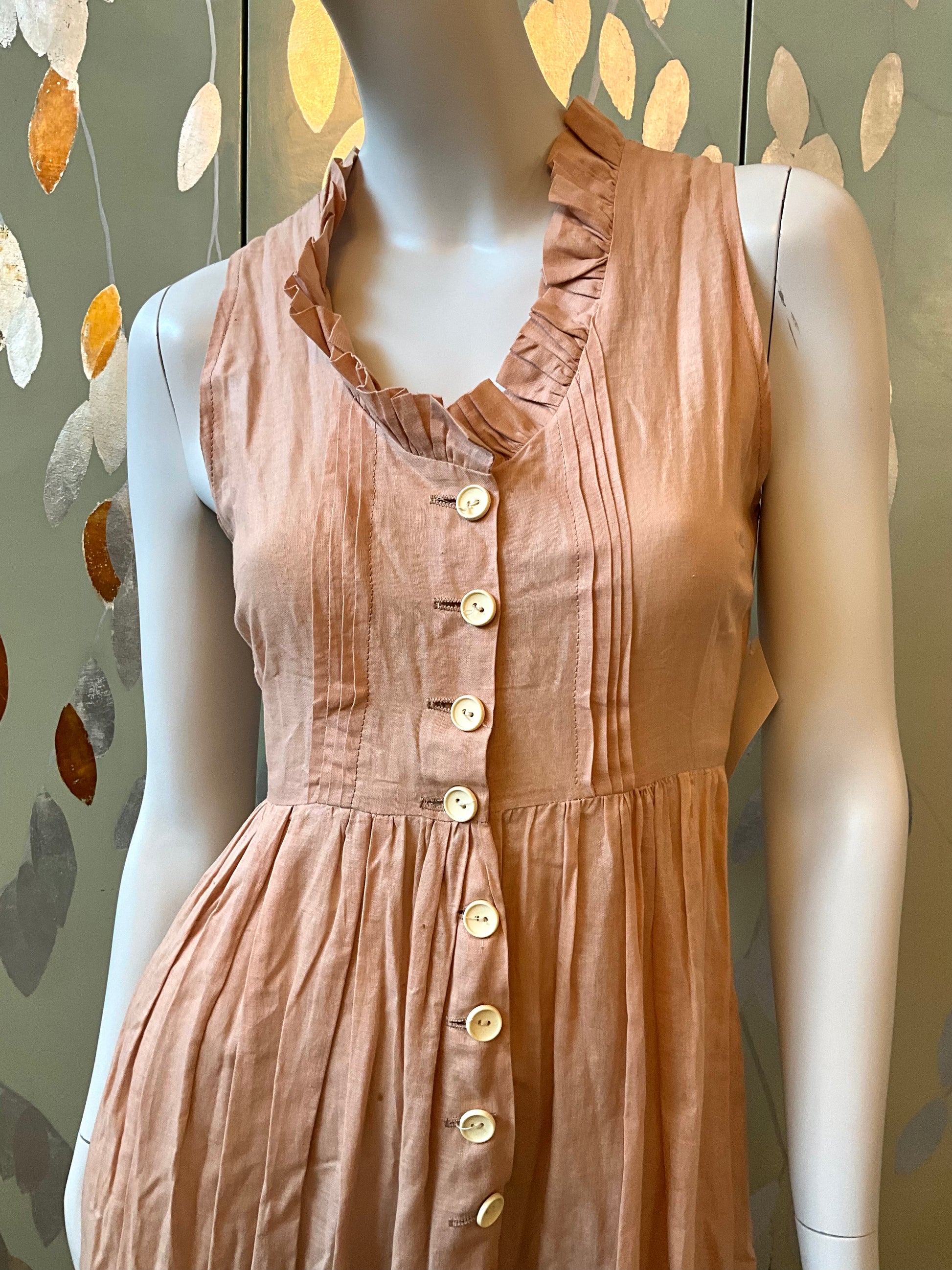 Vintage 1970s Droopy and Browns Pink Cotton Boho Maxi Dress, Small