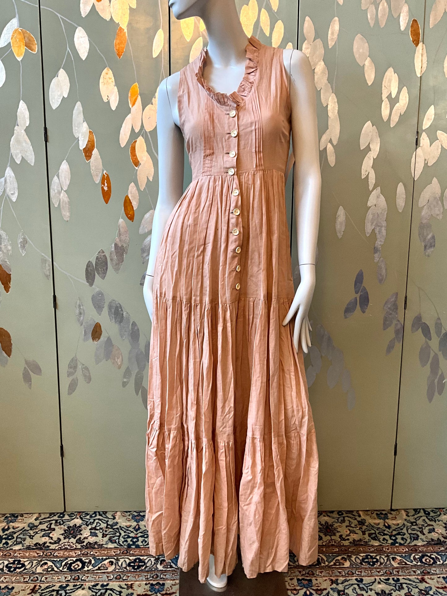 Vintage 1970s Droopy and Browns Pink Cotton Boho Maxi Dress, Small