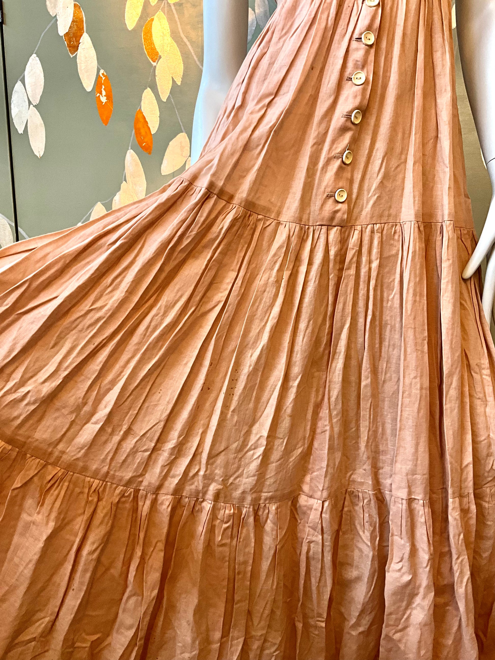 Vintage 1970s Droopy and Browns Pink Cotton Boho Maxi Dress, Small
