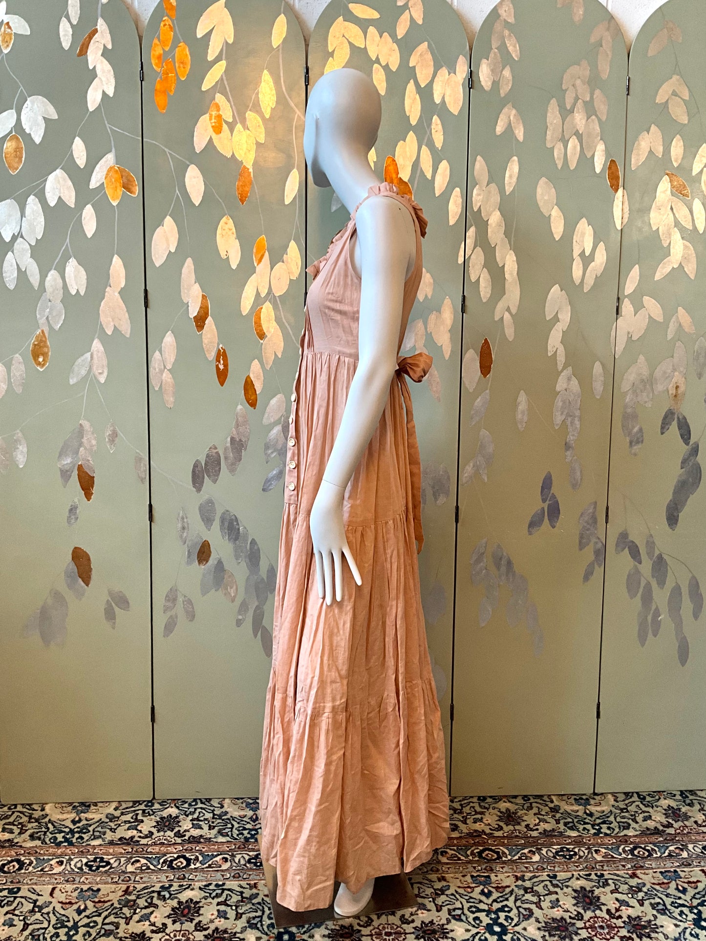 Vintage 1970s Droopy and Browns Pink Cotton Boho Maxi Dress, Small