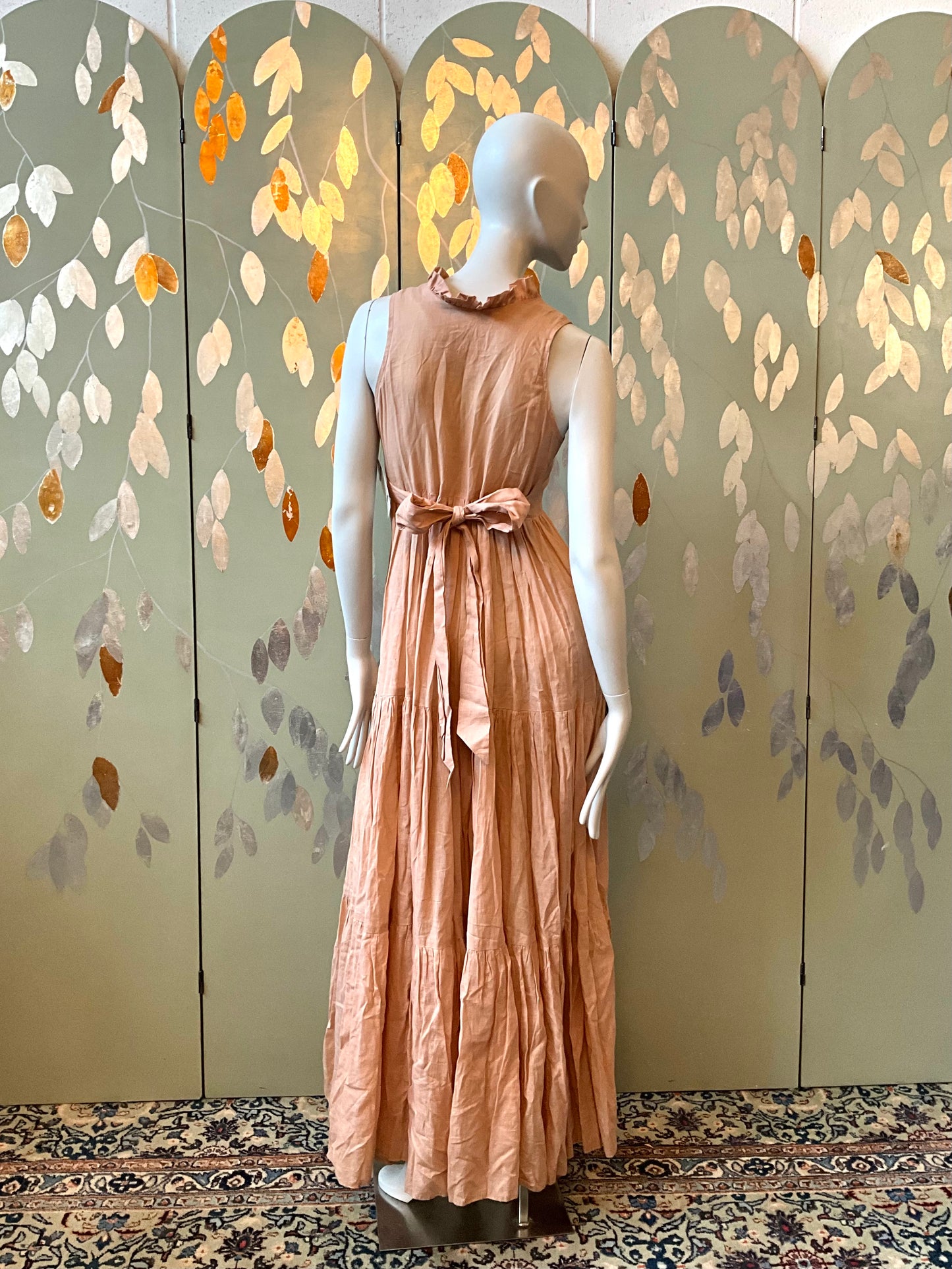Vintage 1970s Droopy and Browns Pink Cotton Boho Maxi Dress, Small