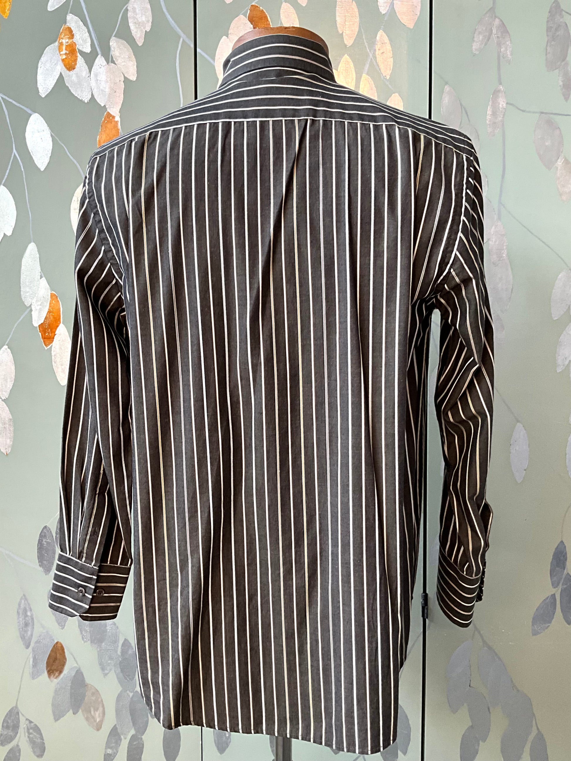 Men's Brown Striped Button Down Collar Shirt, Large Men's Brown Striped Button Down Collar Shirt, Large