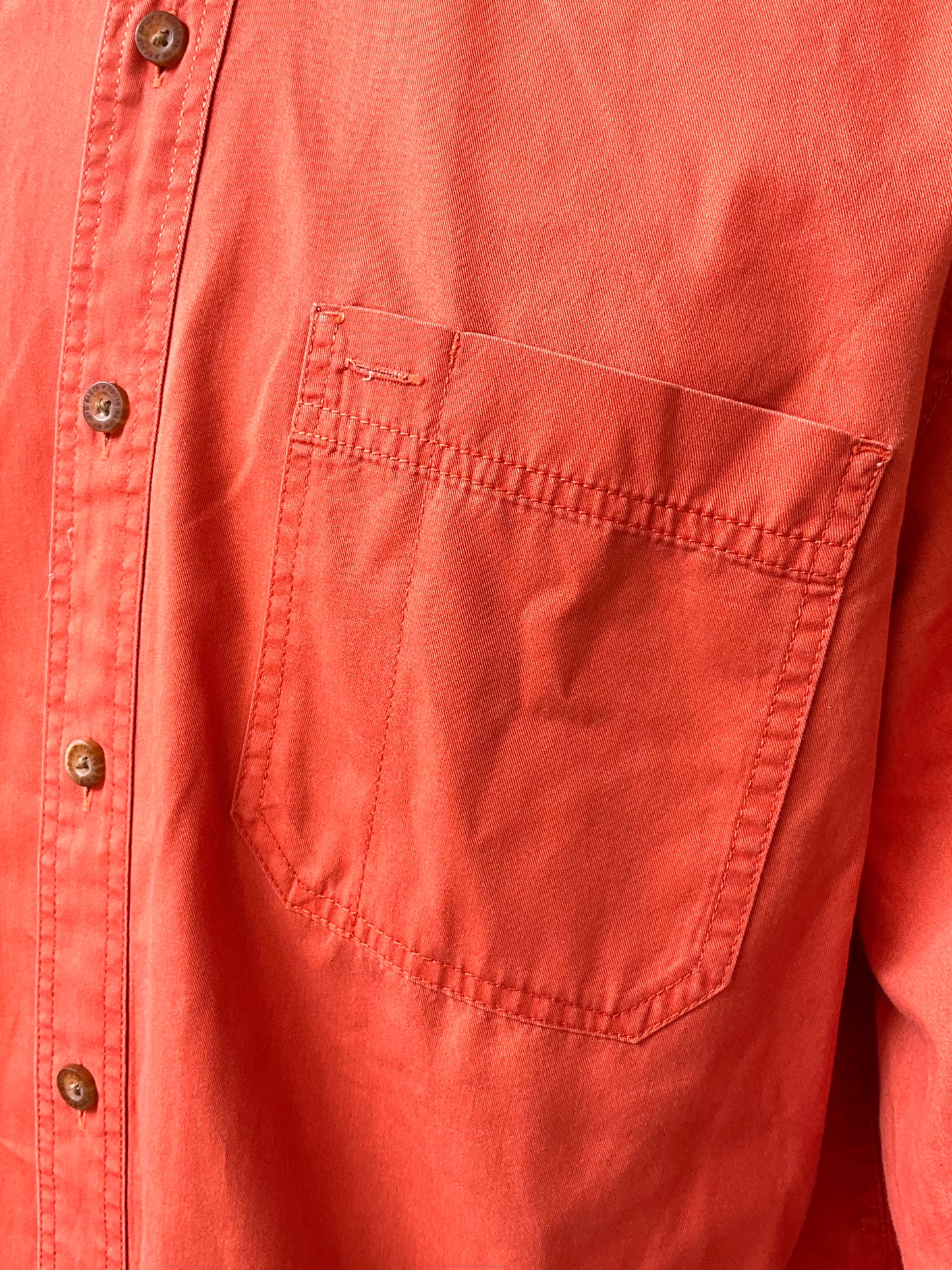 Men's Eddie Bauer Orange Button-Down Collar Cotton Shirt, Large